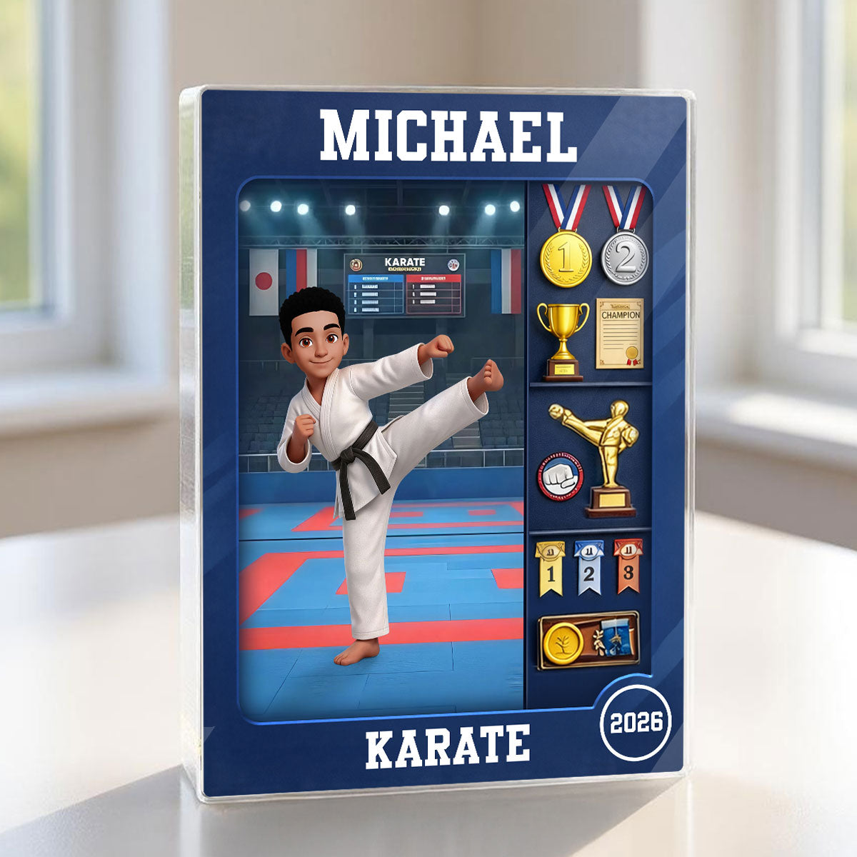 Karate Man Action Figure - Personalized Acrylic Block Plaque - Gift For Karateka
