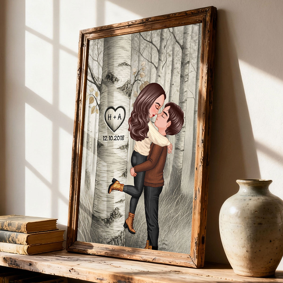 Carved in My Heart Custom Couple Art Print - Personalized Poster - Sentimental Valentine's Day Gift for him, for her