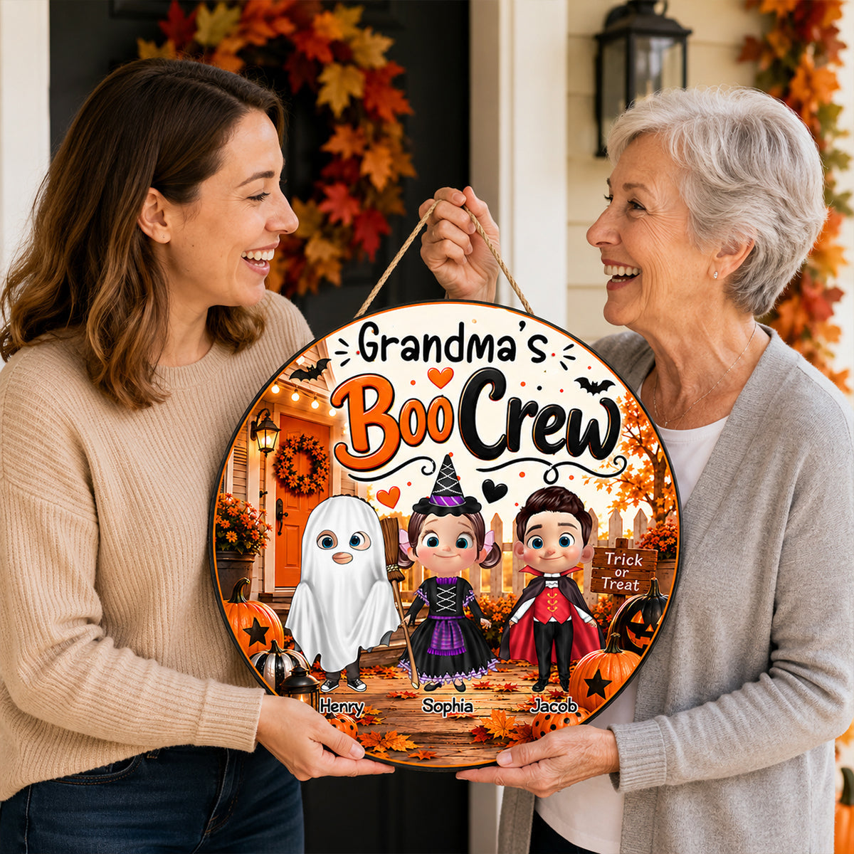 Grandma's Boo Crew - Personalized Door Sign - Halloween Decor for Grandma