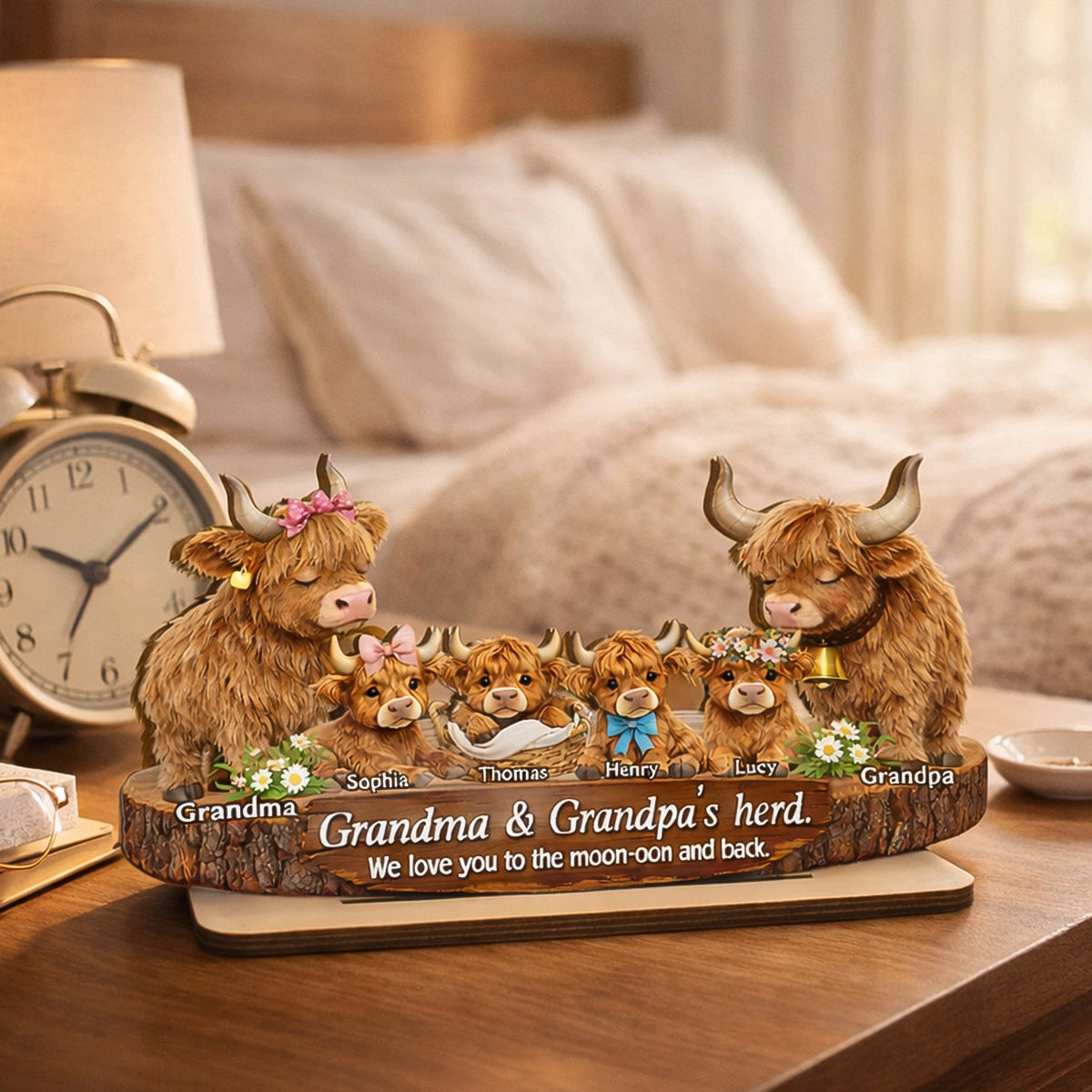 Grandma and Grandpa's Herd Highland Cow Family - Personalized 2-Layered Wooden Plaque - Gift for Grandma, Grandpa