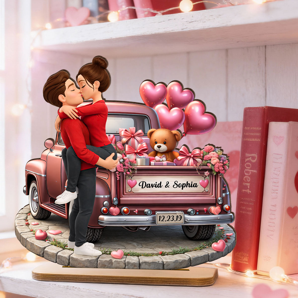 Valentine Truck Couple Kissing - Personalized 2-Layered Wooden Plaque - Anniversary, Valentine's Day Gift, Gift For Him, Gift For Her