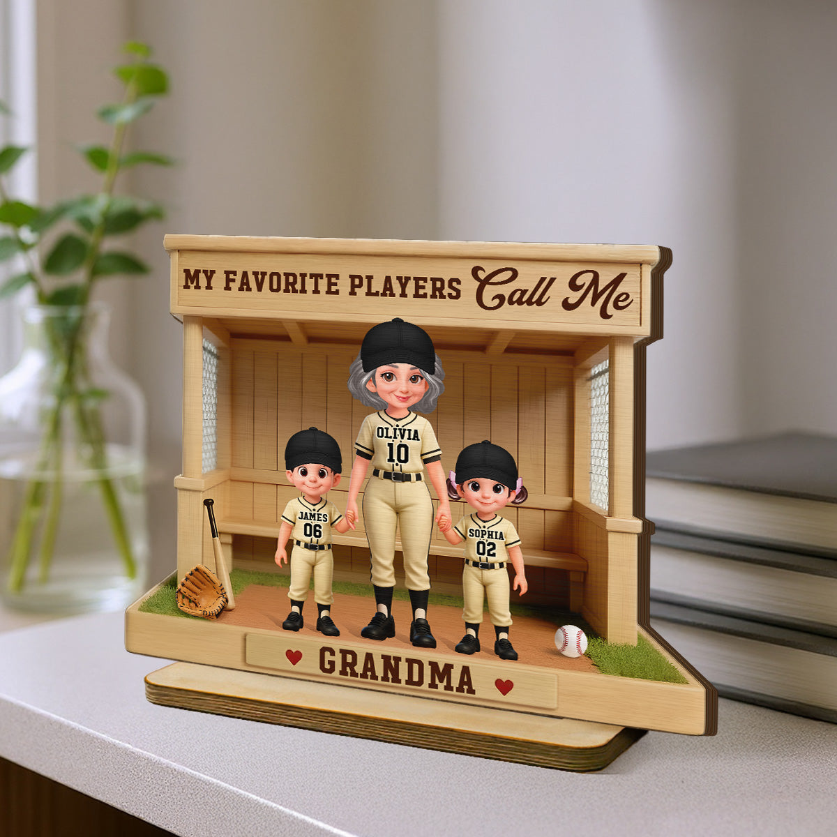 My Favorite Players Call Me Grandma Baseball Dugout - Personalized 2-Layered Wooden Plaque - Mother's Day Gift For Baseball Grandma