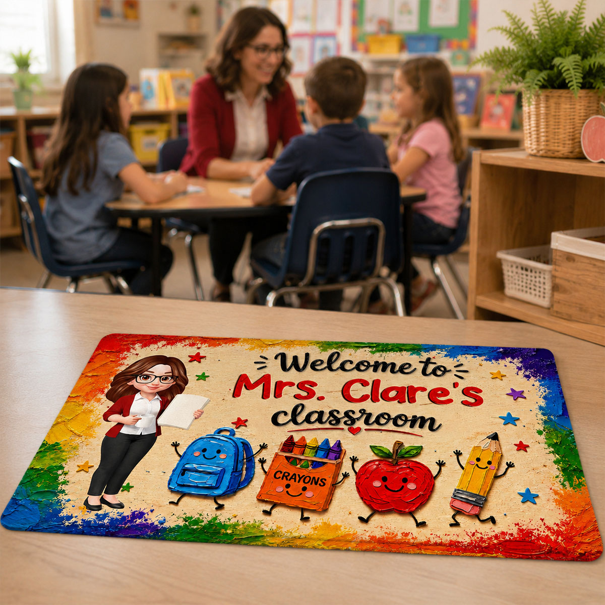 Cute Things Welcome Teacher Class Impasto Brushstroke - Personalized Doormat