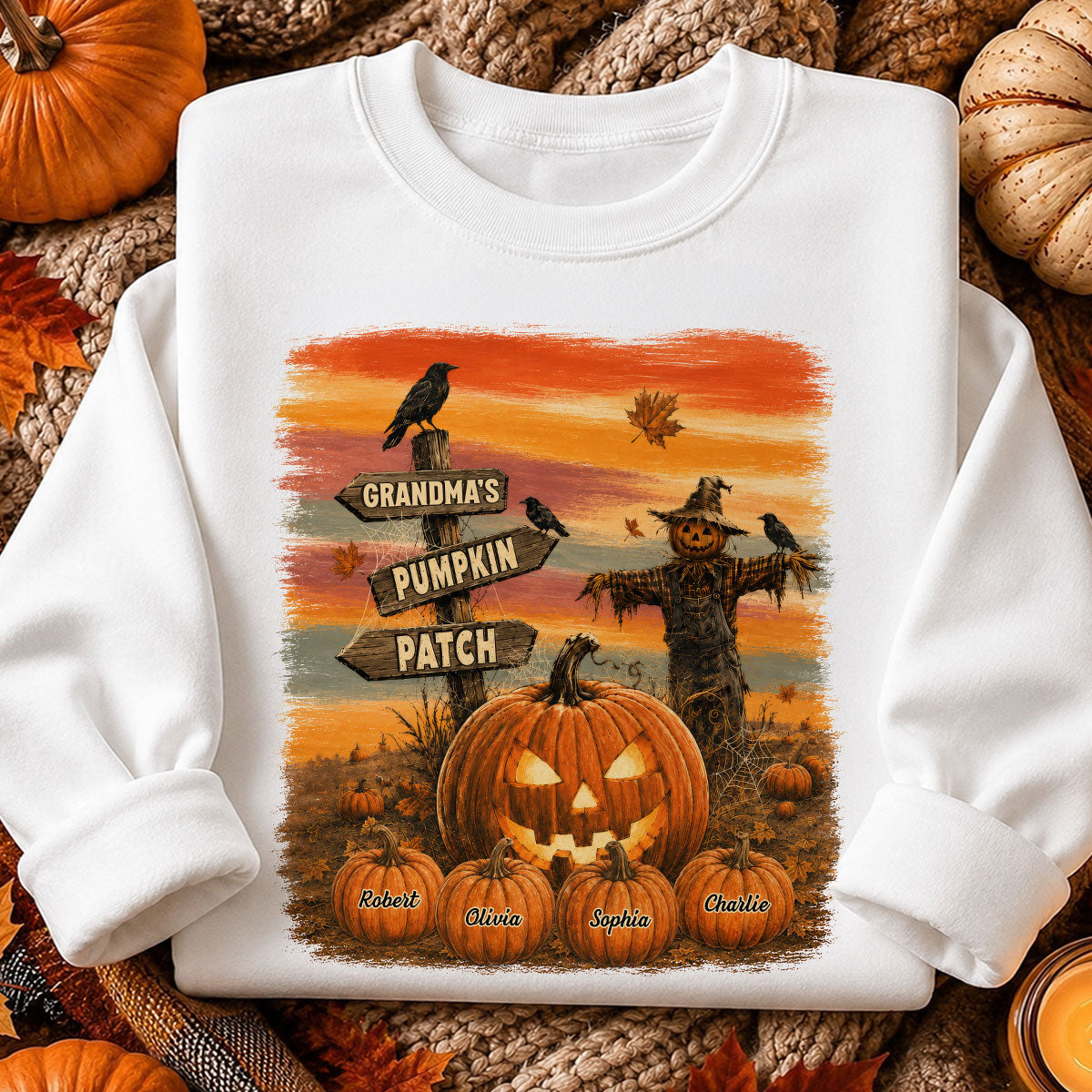 Rustic Grandma's Pumpkin Patch - Personalized Shirt - Halloween Fall Gift For Grandmas