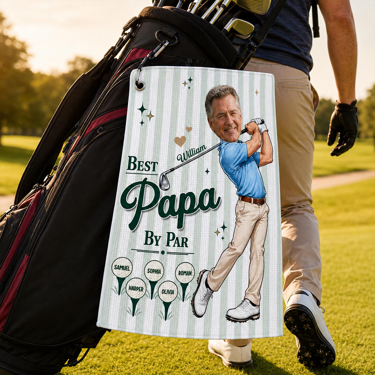 Best Dad Grandpa By Par Custom Photo Caricature Style - Personalized Golf Towel - Father's Day Gift For Golfers