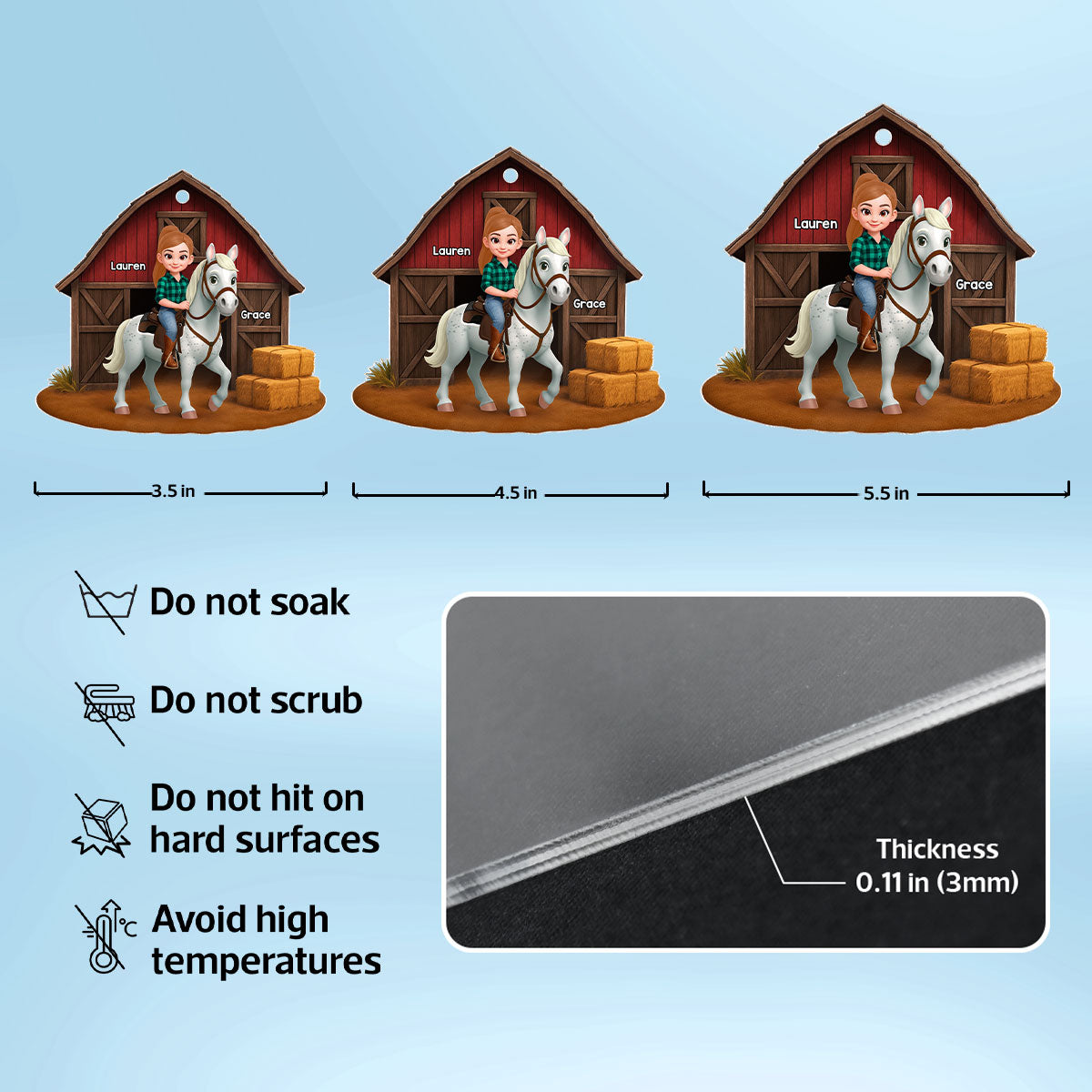 Country Girl And Horse Red Barn 3D Effect - Personalize Acrylic Ornament