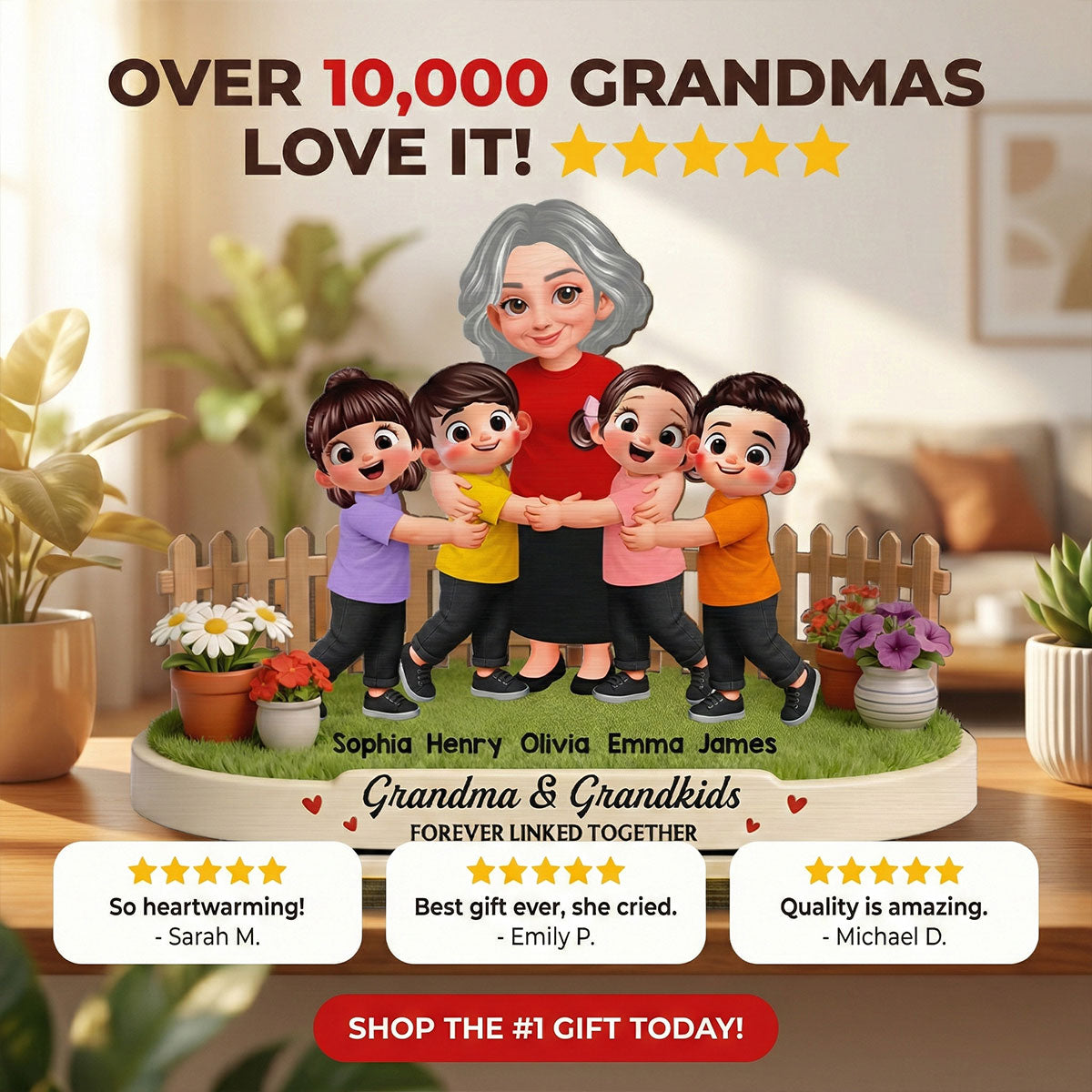 Grandma And Grandkids Happy Together In Backyard - Personalized 2-Layered Wooden Plaque - Gift For Grandma