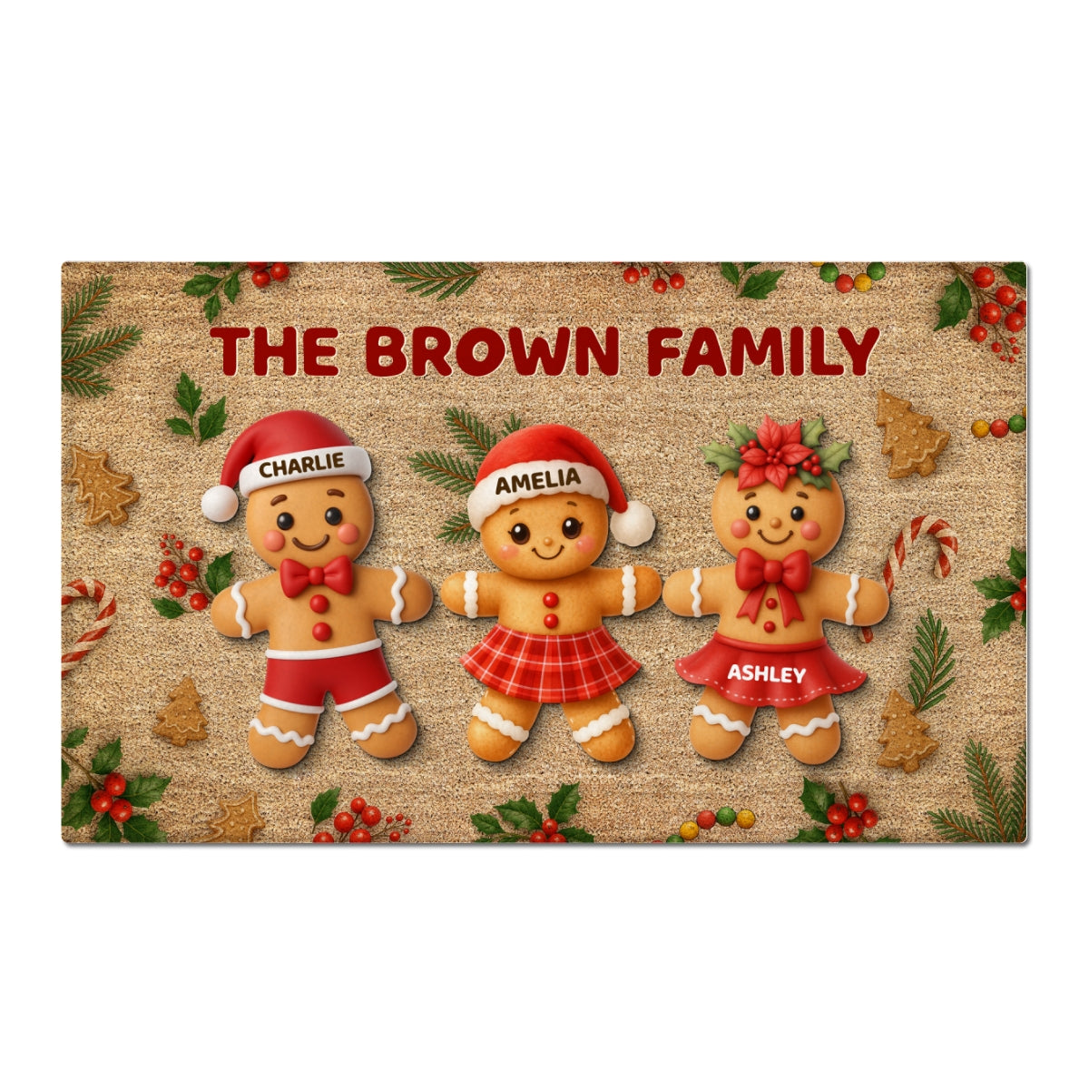 Gingerbread Family - Personalized Doormat - Christmas Gift for Family