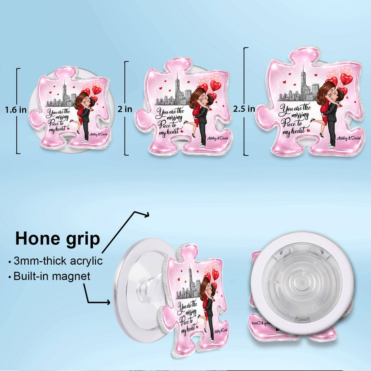 The Missing Piece To My Heart - Personalized Acrylic Magnetic Phone Grip - Anniversary Gift for Him, Gift for Her, Matching Phone Grips for Couples
