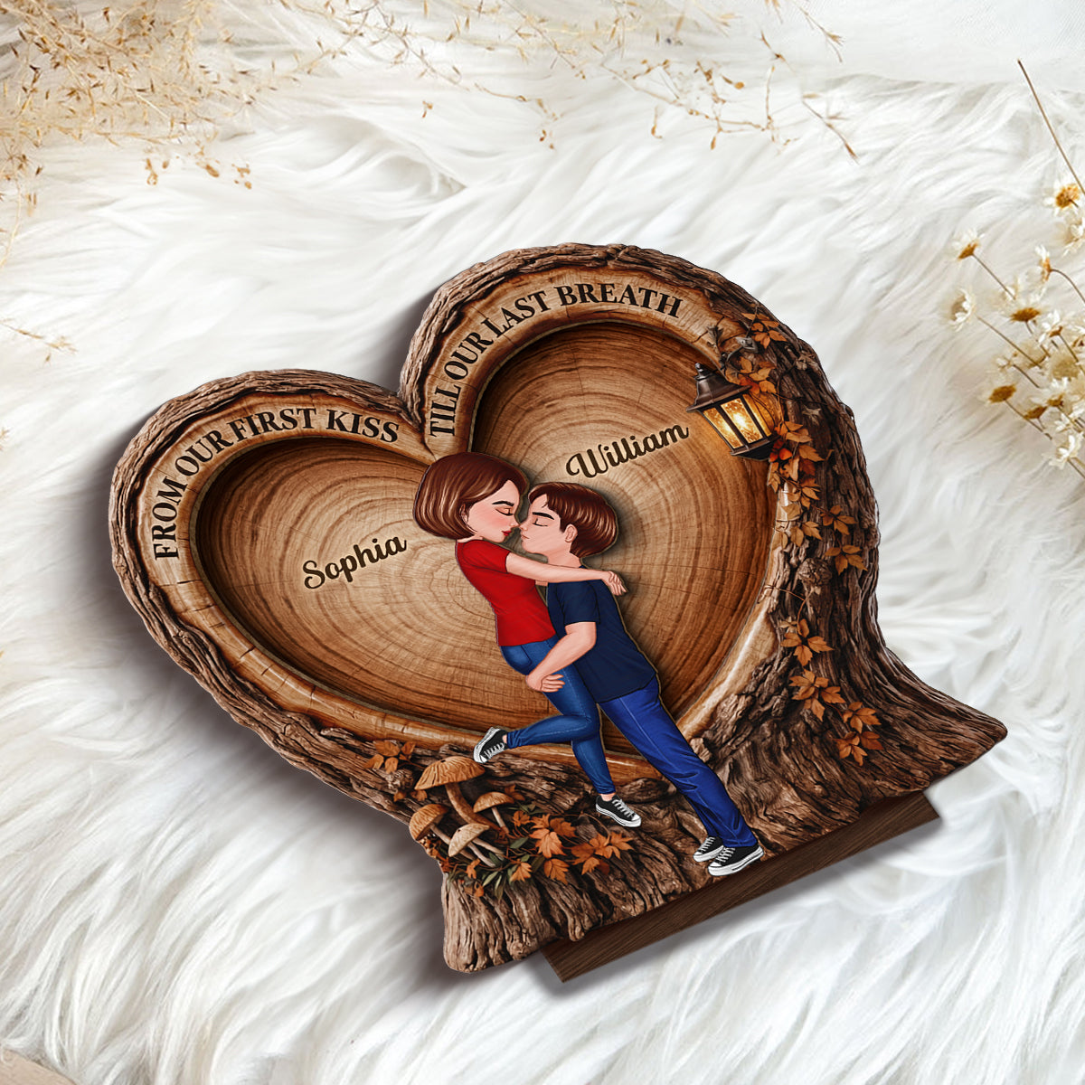 From Our 1st Kiss Till Our Last Breath Kissing Couple - Personalized Wooden Plaque - Heartfelt Rustic Gift for Her, for Him