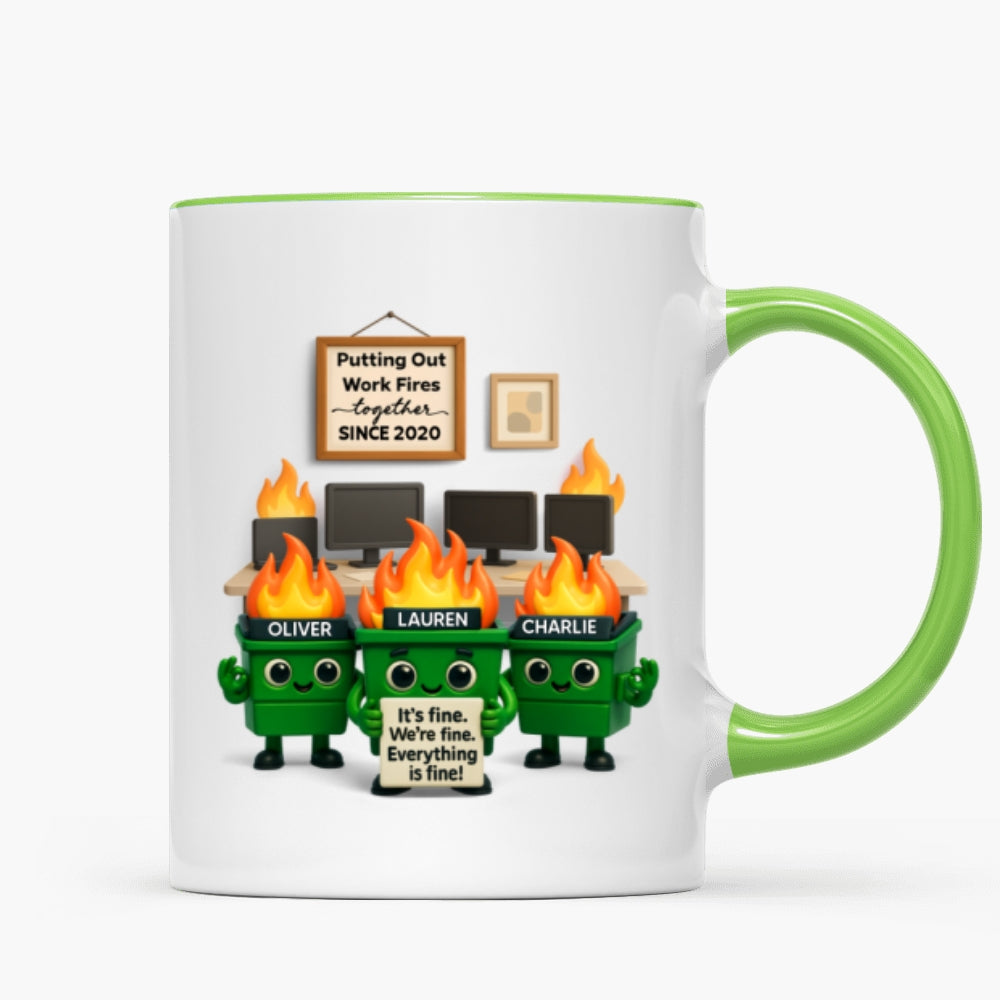 Funny Dumpster Fire Office Chaos - Personalized Mug - Funny Christmas Gift, White Elephant Gift for Coworkers