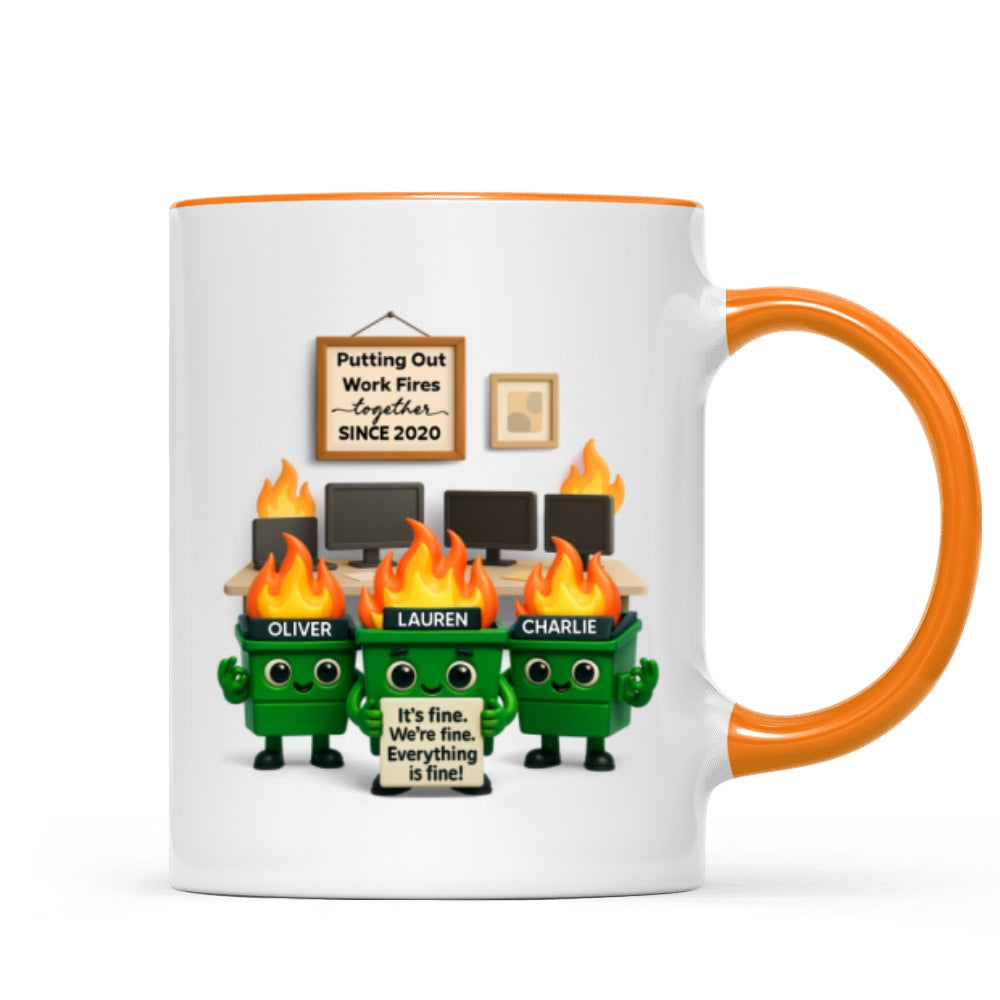 Funny Dumpster Fire Office Chaos - Personalized Mug - Funny Christmas Gift, White Elephant Gift for Coworkers