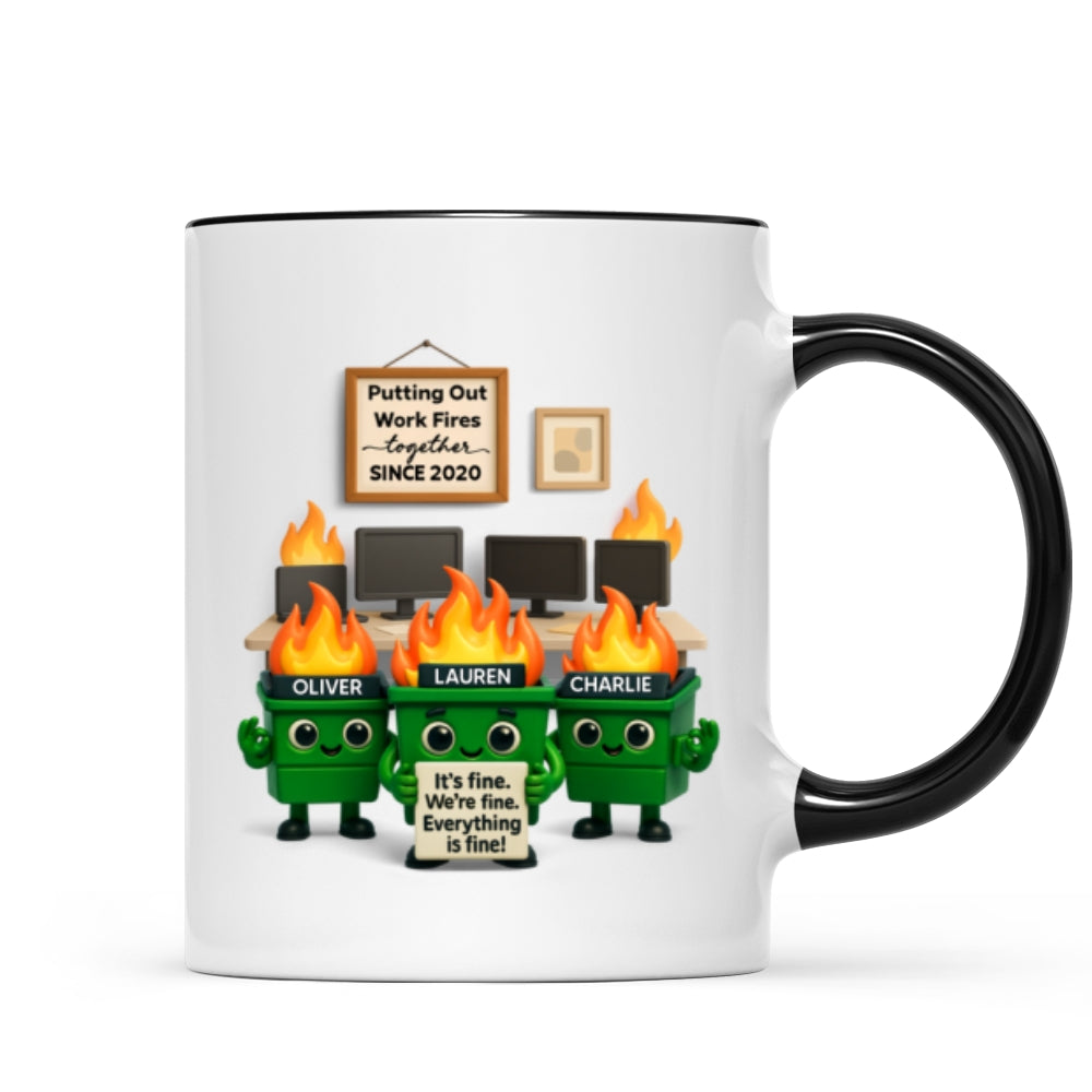 Funny Dumpster Fire Office Chaos - Personalized Mug - Funny Christmas Gift, White Elephant Gift for Coworkers