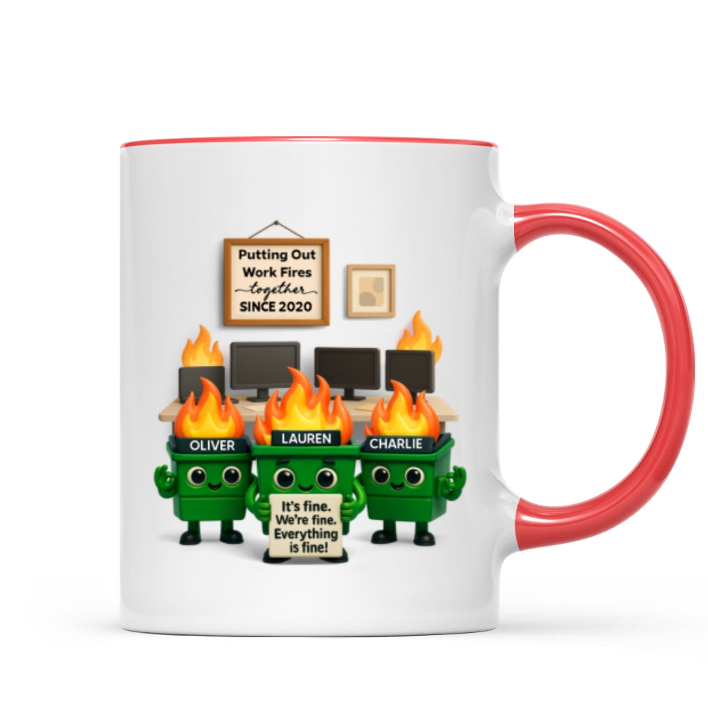 Funny Dumpster Fire Office Chaos - Personalized Mug - Funny Christmas Gift, White Elephant Gift for Coworkers