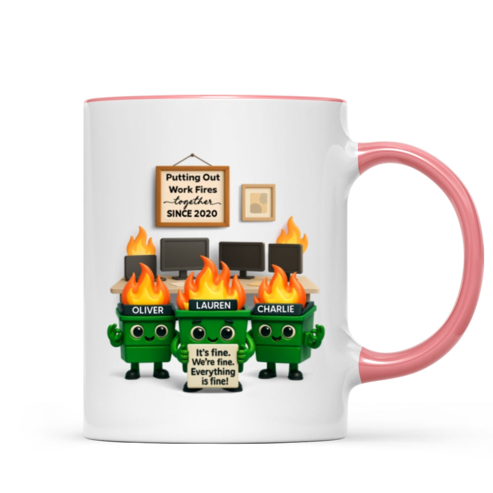 Funny Dumpster Fire Office Chaos - Personalized Mug - Funny Christmas Gift, White Elephant Gift for Coworkers