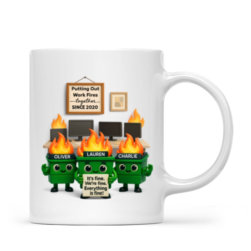 Funny Dumpster Fire Office Chaos - Personalized Mug - Funny Christmas Gift, White Elephant Gift for Coworkers