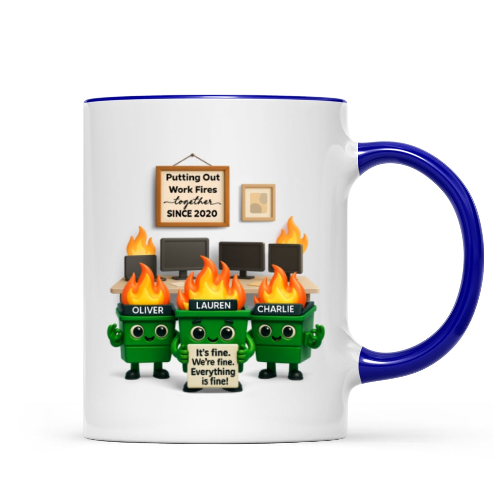 Funny Dumpster Fire Office Chaos - Personalized Mug - Funny Christmas Gift, White Elephant Gift for Coworkers