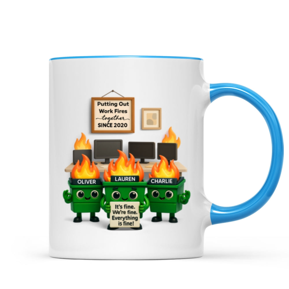 Funny Dumpster Fire Office Chaos - Personalized Mug - Funny Christmas Gift, White Elephant Gift for Coworkers