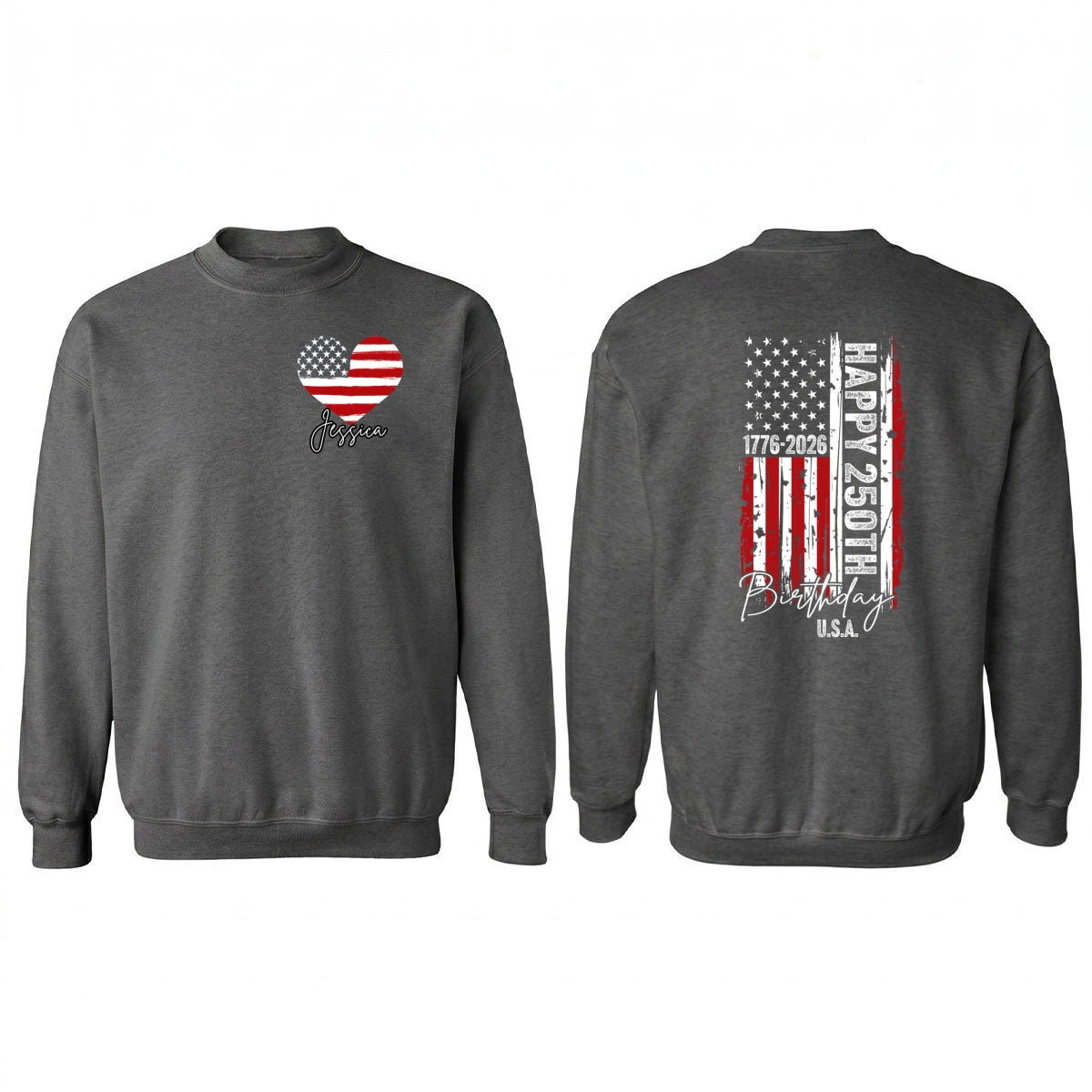 America 250th Anniversary USA Birthday 1776 - 2026 - Personalized Double-Sided Shirt - Family Matching Shirt, Patriotic Crew Shirt