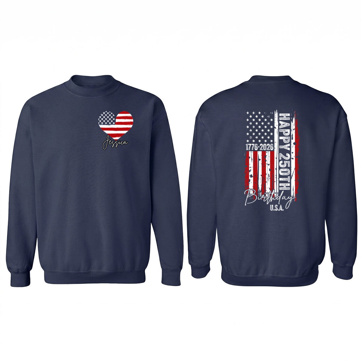 America 250th Anniversary USA Birthday 1776 - 2026 - Personalized Double-Sided Shirt - Family Matching Shirt, Patriotic Crew Shirt