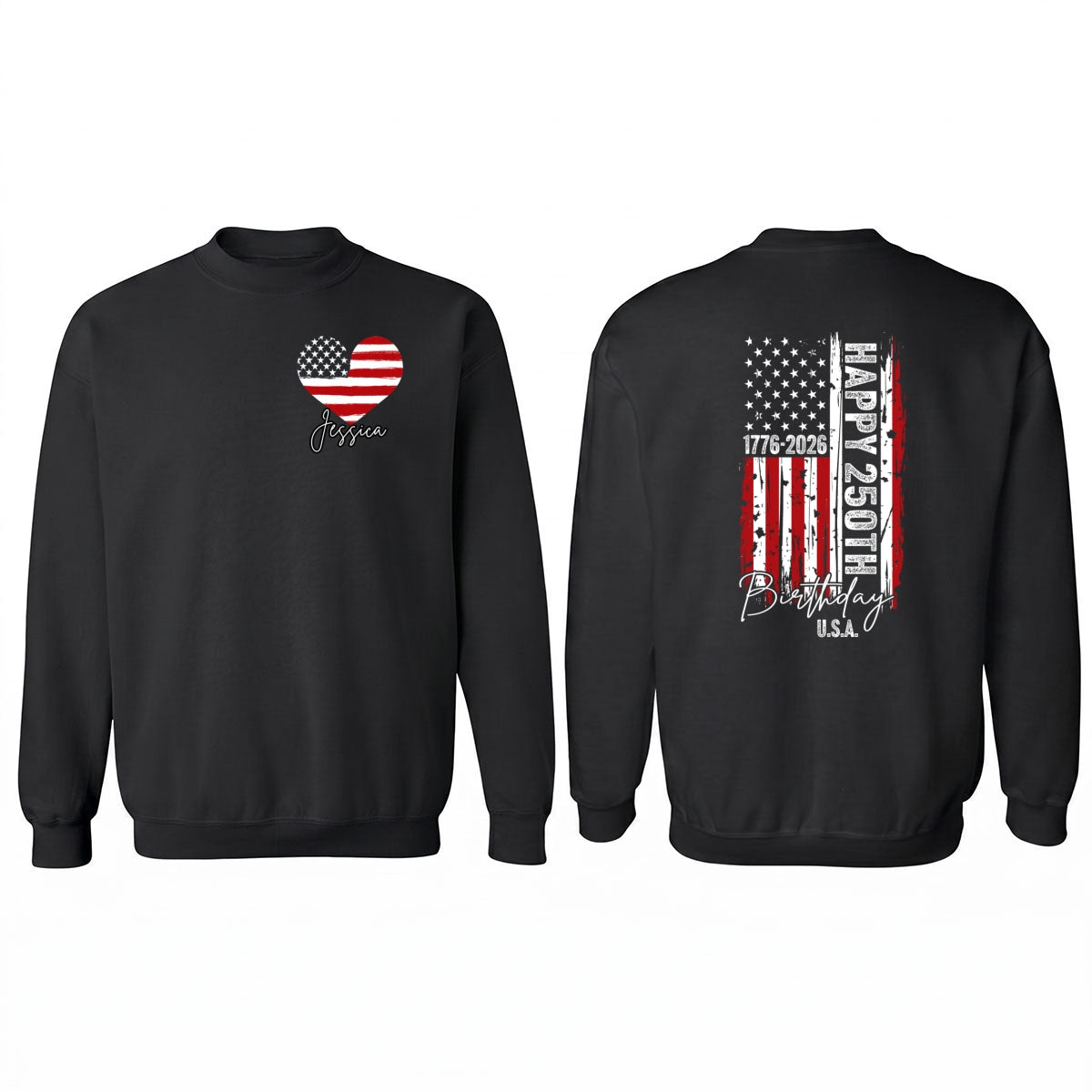 America 250th Anniversary USA Birthday 1776 - 2026 - Personalized Double-Sided Shirt - Family Matching Shirt, Patriotic Crew Shirt