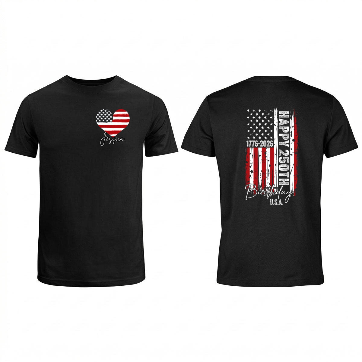 America 250th Anniversary USA Birthday 1776 - 2026 - Personalized Double-Sided Shirt - Family Matching Shirt, Patriotic Crew Shirt
