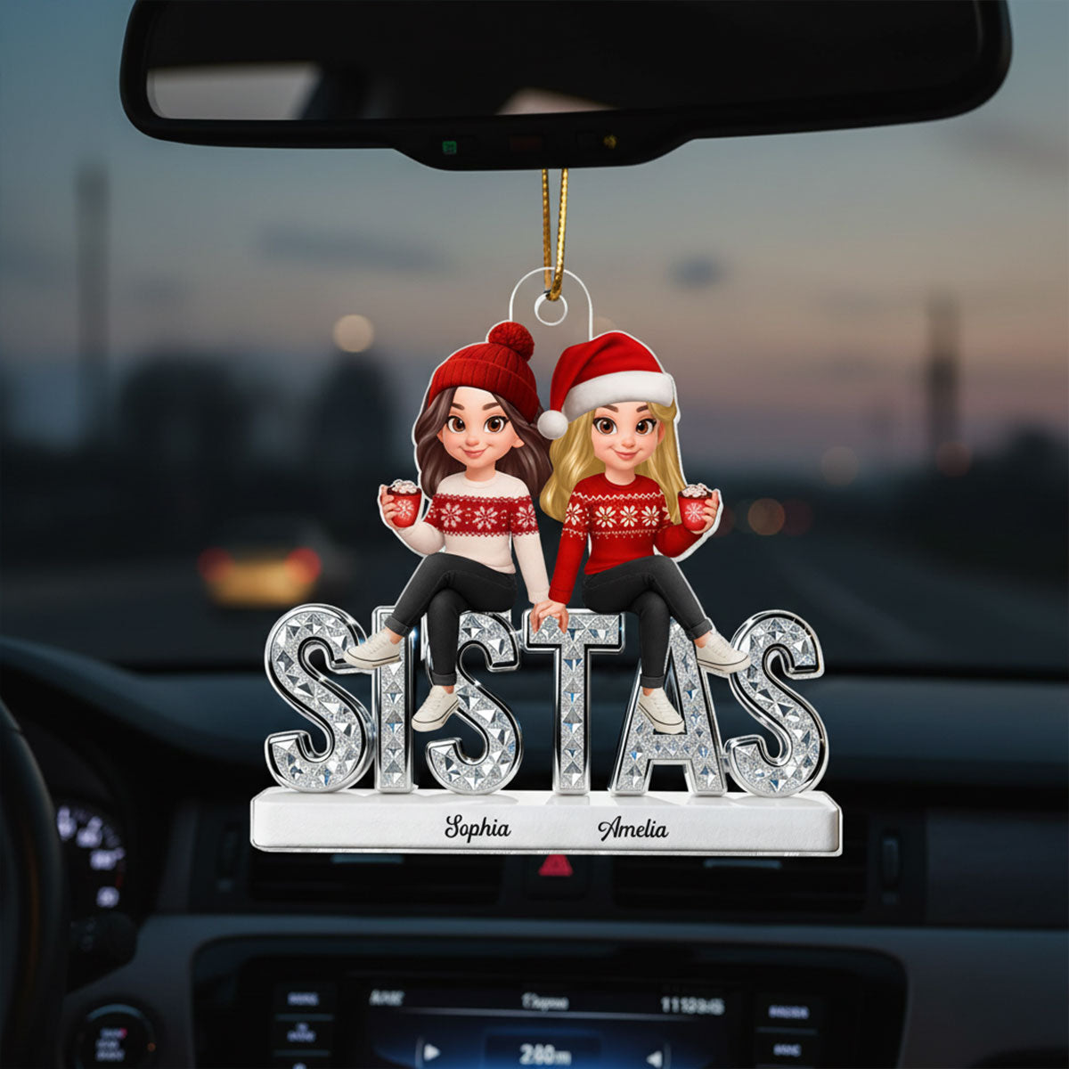3D Shining Effect Sistas - Personalized Acrylic Ornament - Christmas Gift For Sisters