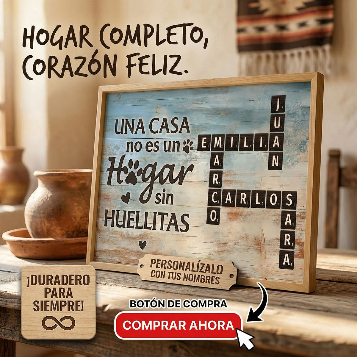 Una Casa No Es Un Hogar Sin Huellitas Pet Name Crossword Puzzle - Personalized Poster - Spanish Version Home Decor For Pet Lovers