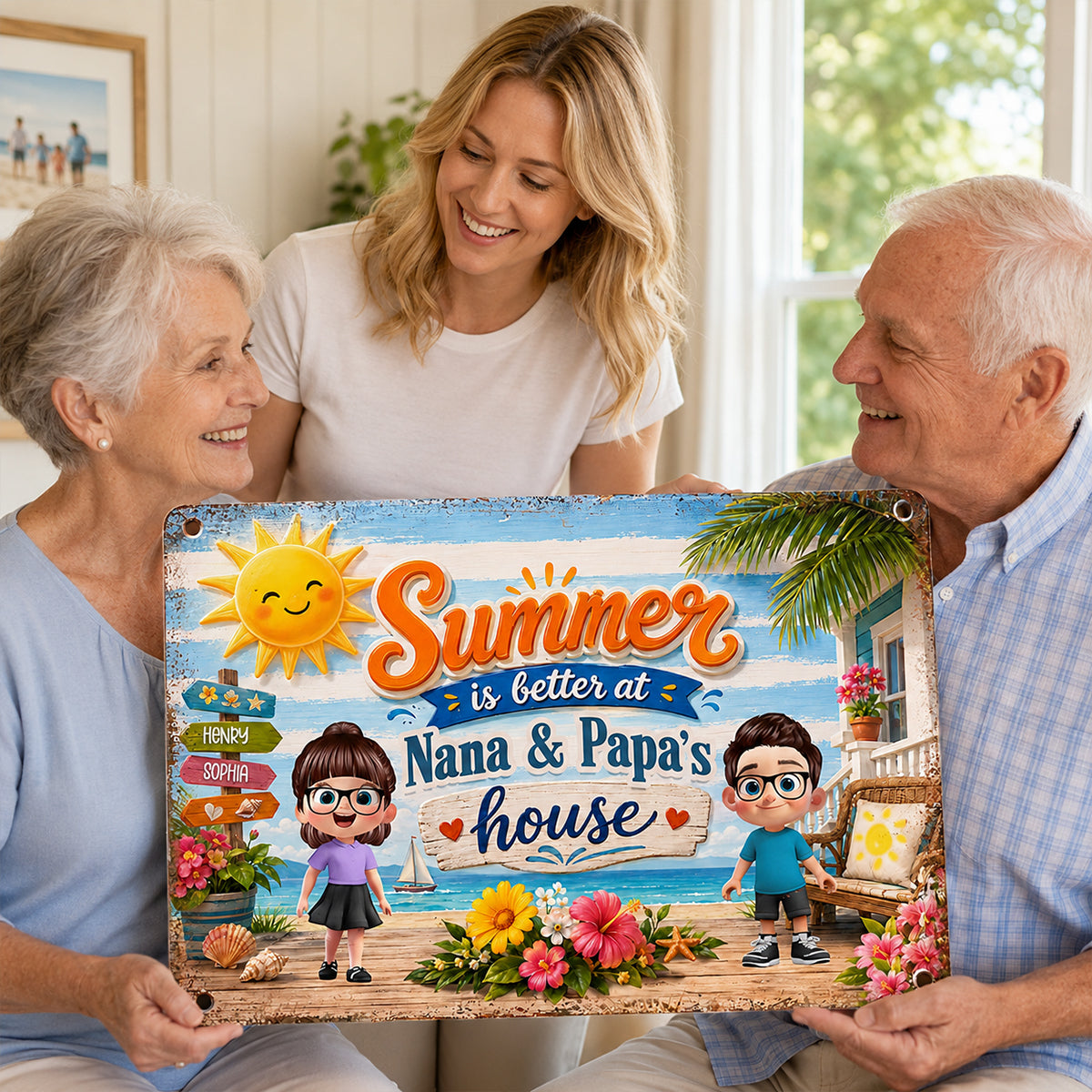 Summer is Better at Grandpa Grandma's House - Personalized Metal Sign - Summer Decor for Grandparents