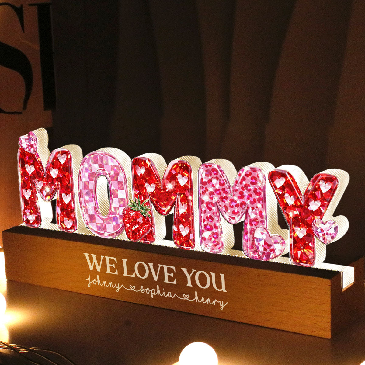 Mommy We Love You 3D Crystal Effect - Personalized Acrylic Block LED Night Light - Heartfelt Gift for Mom