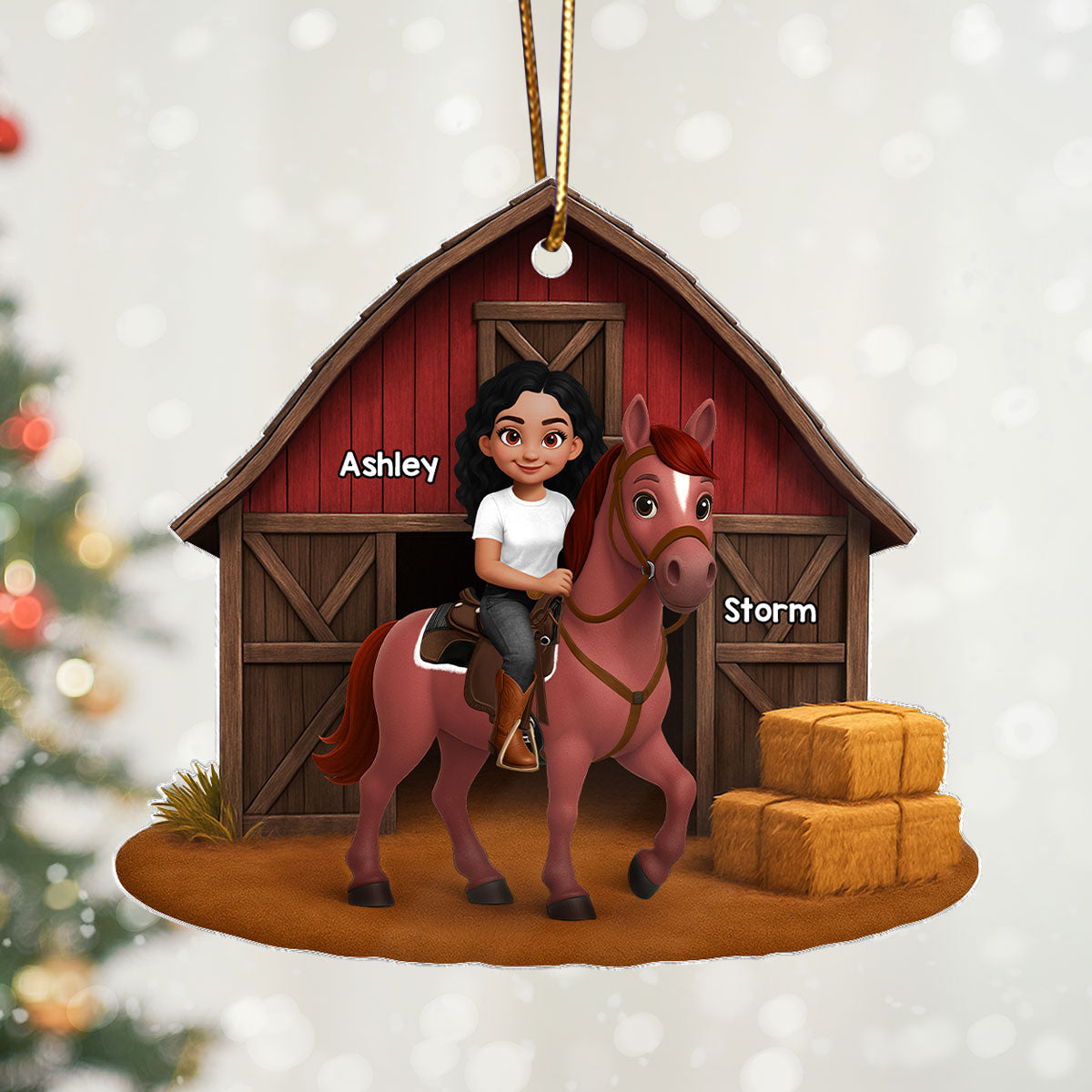 Country Girl And Horse Red Barn 3D Effect - Personalize Acrylic Ornament
