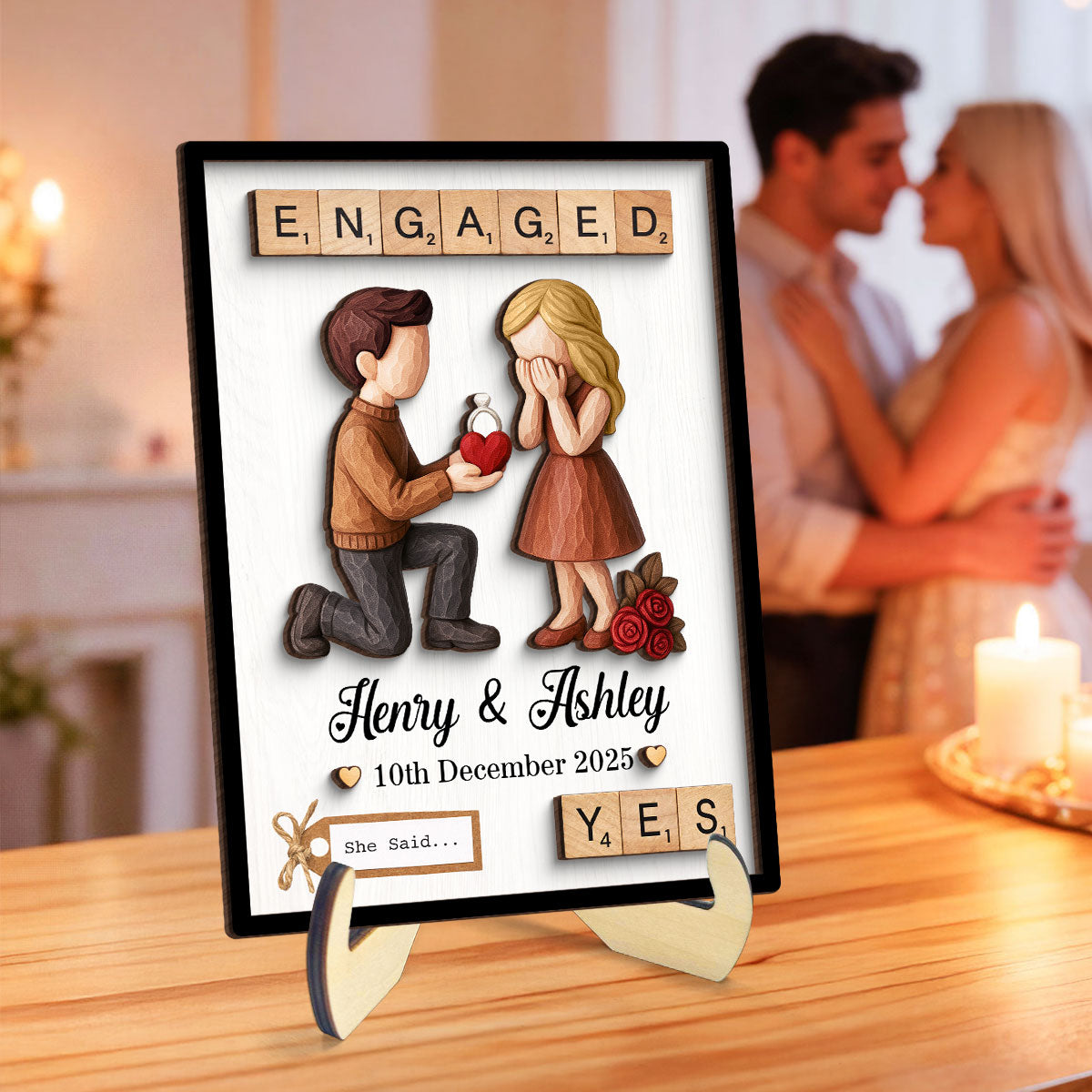 Couple Engagement Proposal - Personalized 2-Layered Wooden Plaque - Heartfelt Gift for Her, for Him