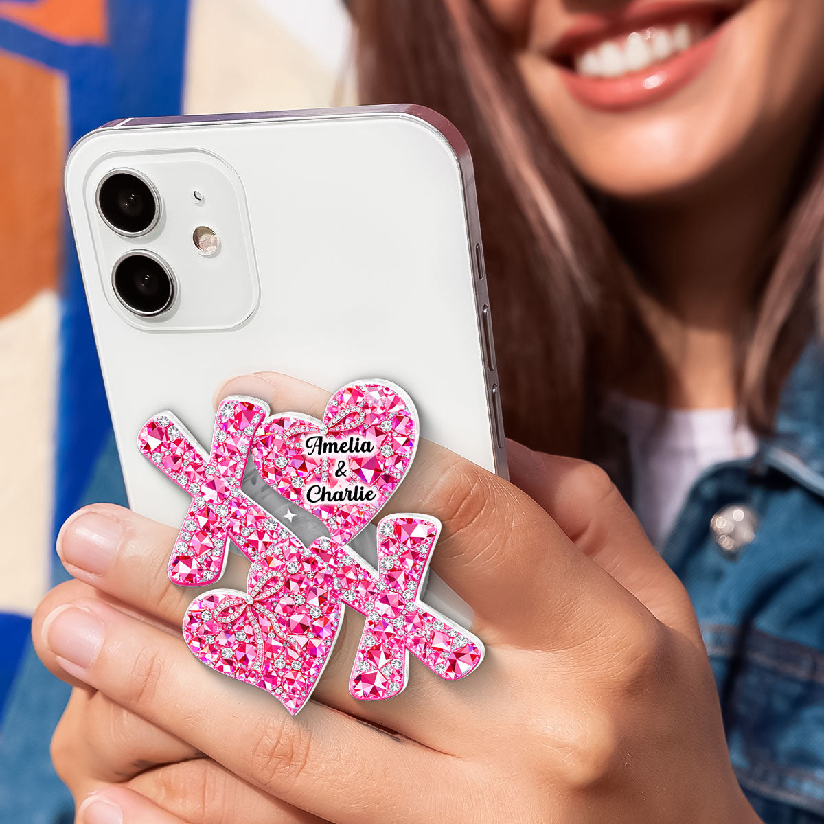 3D Effect Valentine Heart XOXO - Personalized Acrylic Magnetic Phone Grip - Anniversary, Valentine's Day Gift, Gift For Her