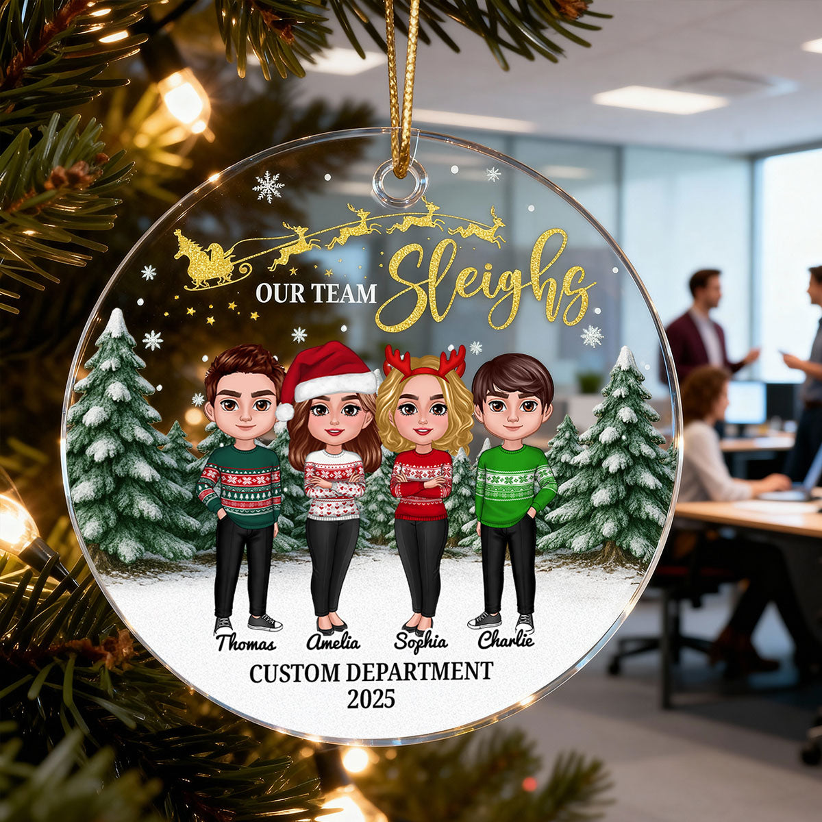 Our Team Sleighs Best Team Ever - Personalized Acrylic Ornament, Company Christmas Gift For Staff, For Employees
