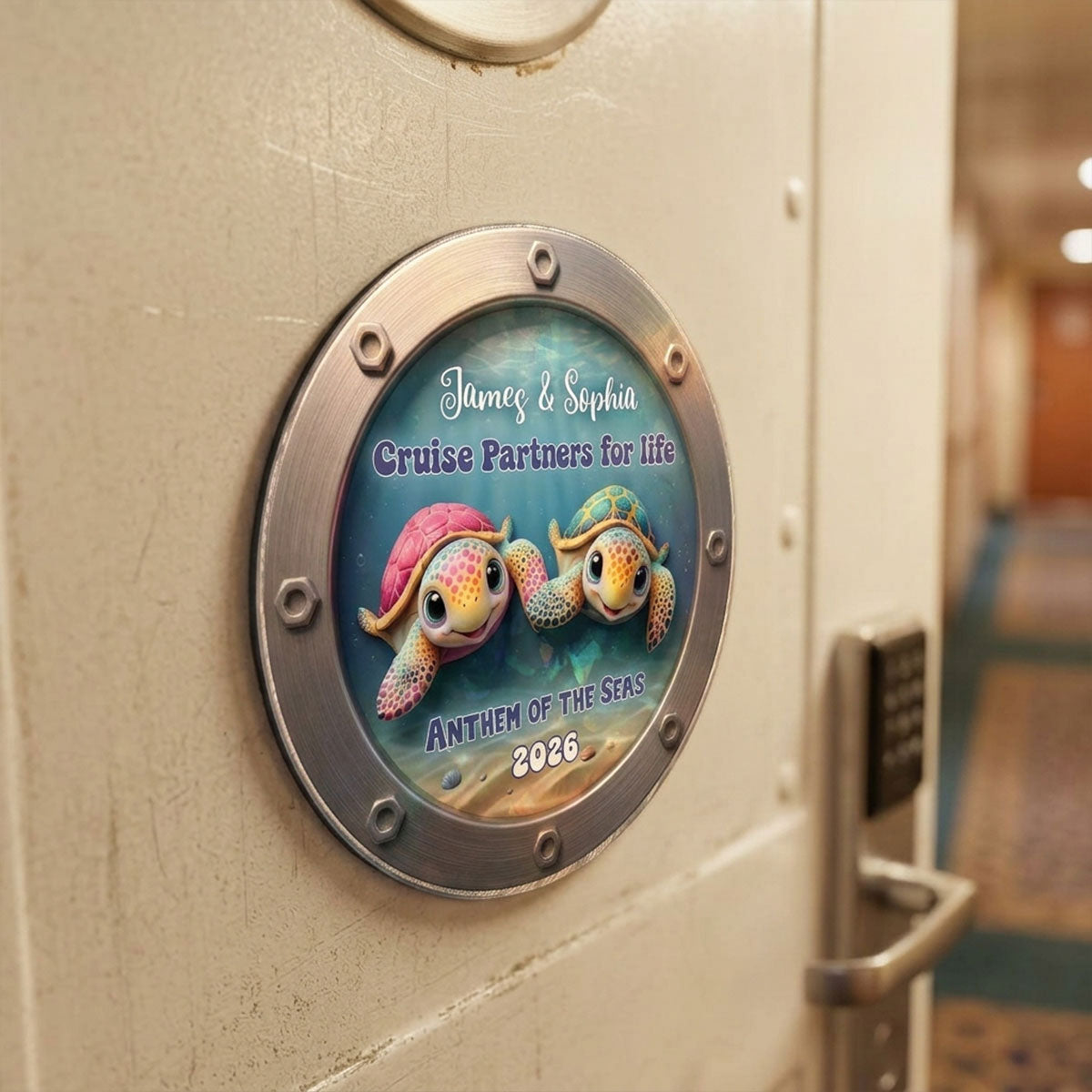 Happy Sailing Turtle Couple 2D Flat - Personalized Cruise Ship Door Magnet - Cruise Trip Decoration