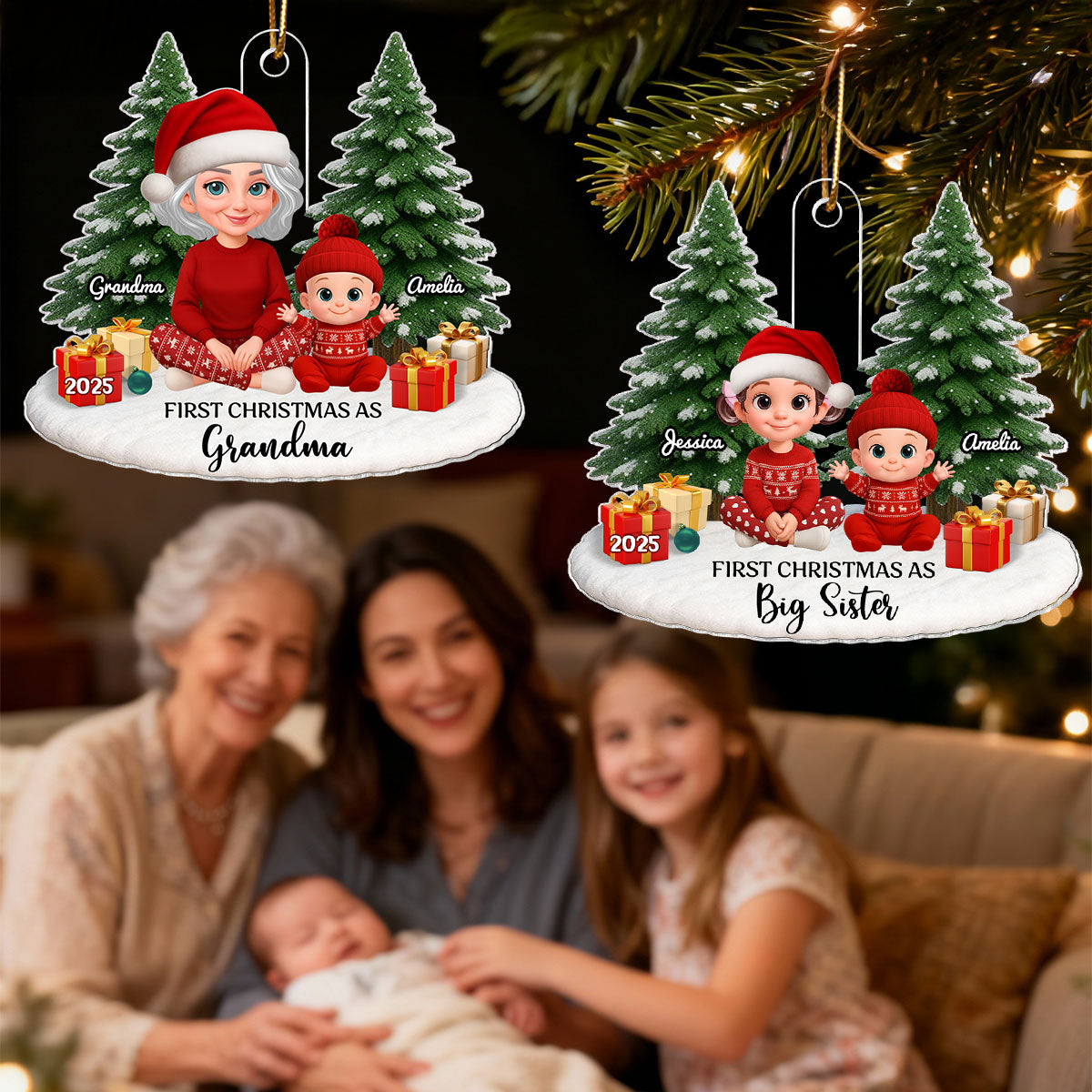 First Christmas With New Baby – Personalized Acrylic Ornament - Chritsmas Gift for Grandparent, Dad Mom, Big Sister, Big Brother