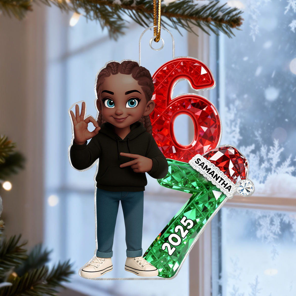 3D Effect Flat Teen Boy Girl 2025 Trending Slang Christmas 67 Six Seven - Personalized Acrylic Ornament - Funny Christmas Gift For Teen, Grandkid, Gen Alpha