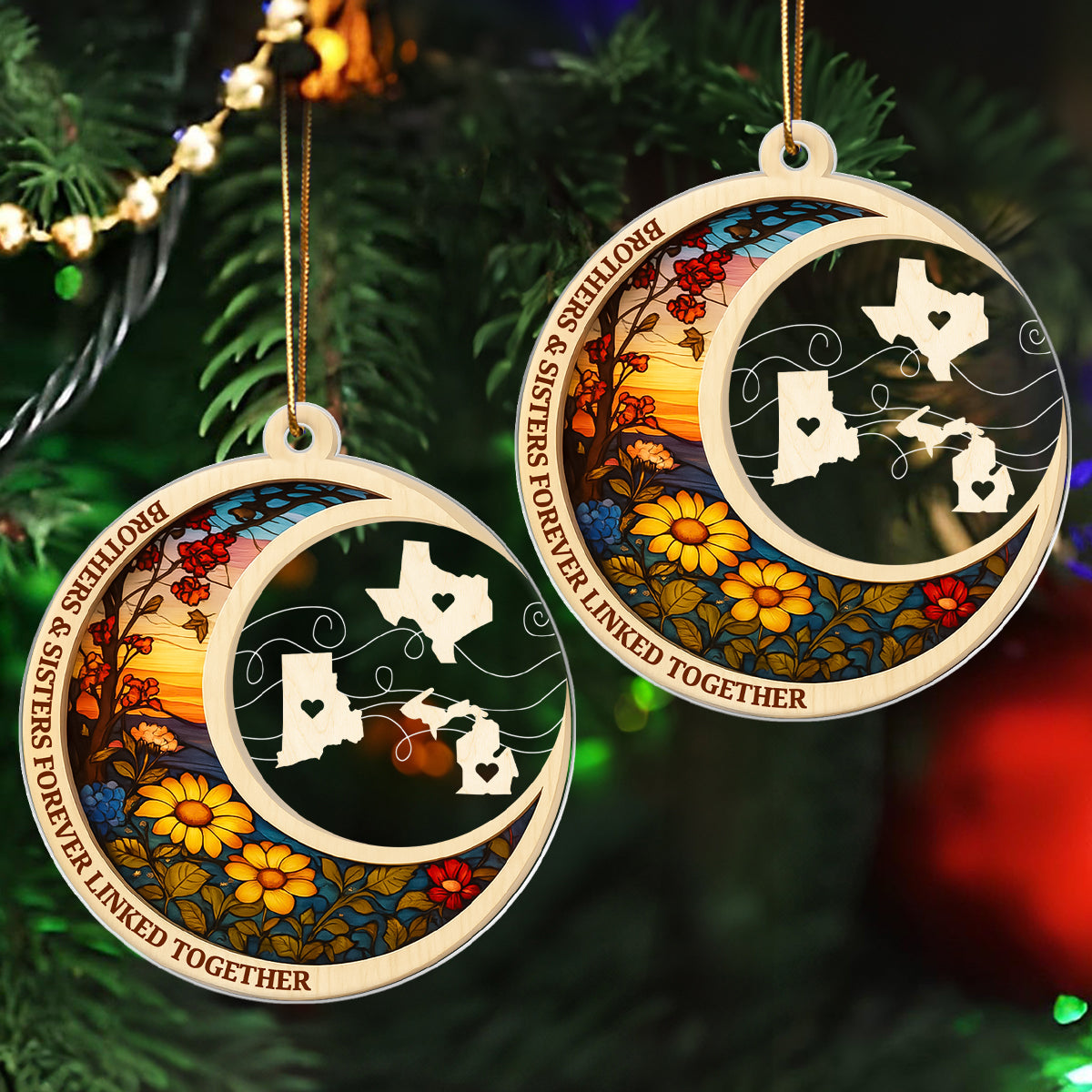 Brothers & Sisters Never Apart At Heart - Personalized Acrylic Ornament - Heartwarming Christmas Gift For Long Distance Brothers & Sisters