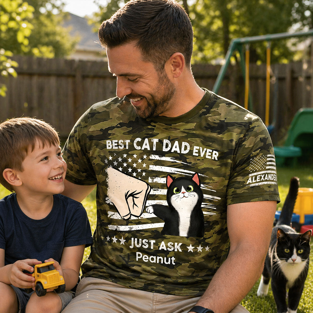 Best Cat Dad Ever Camo Pattern - Personalized Shirt - Father's Day Gift For Cat Dad