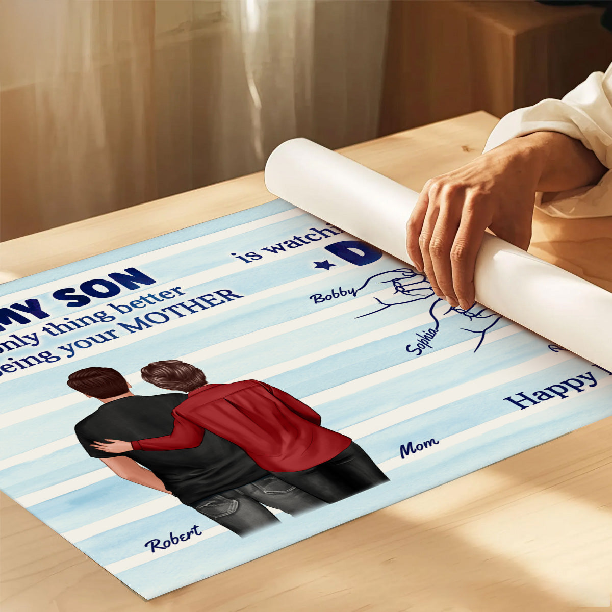From Mom Dad To Son Watching You Be A Dad Blue Stripe Theme - Personalized Poster - Father's Day Gift For Son