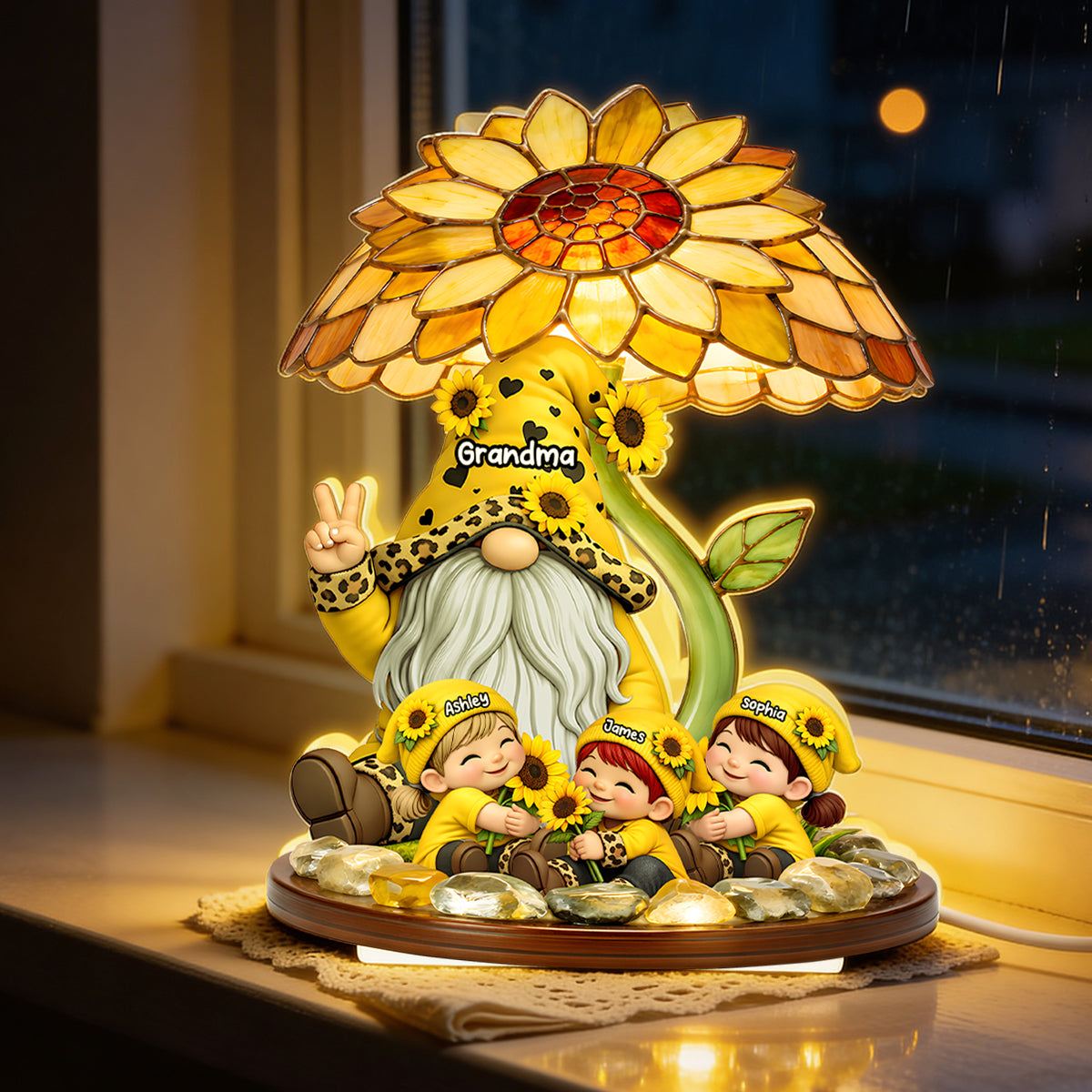 Sunflower Gnome Grandma Grandkids - Personalized Light Box - Mother's Day Gift for Grandma