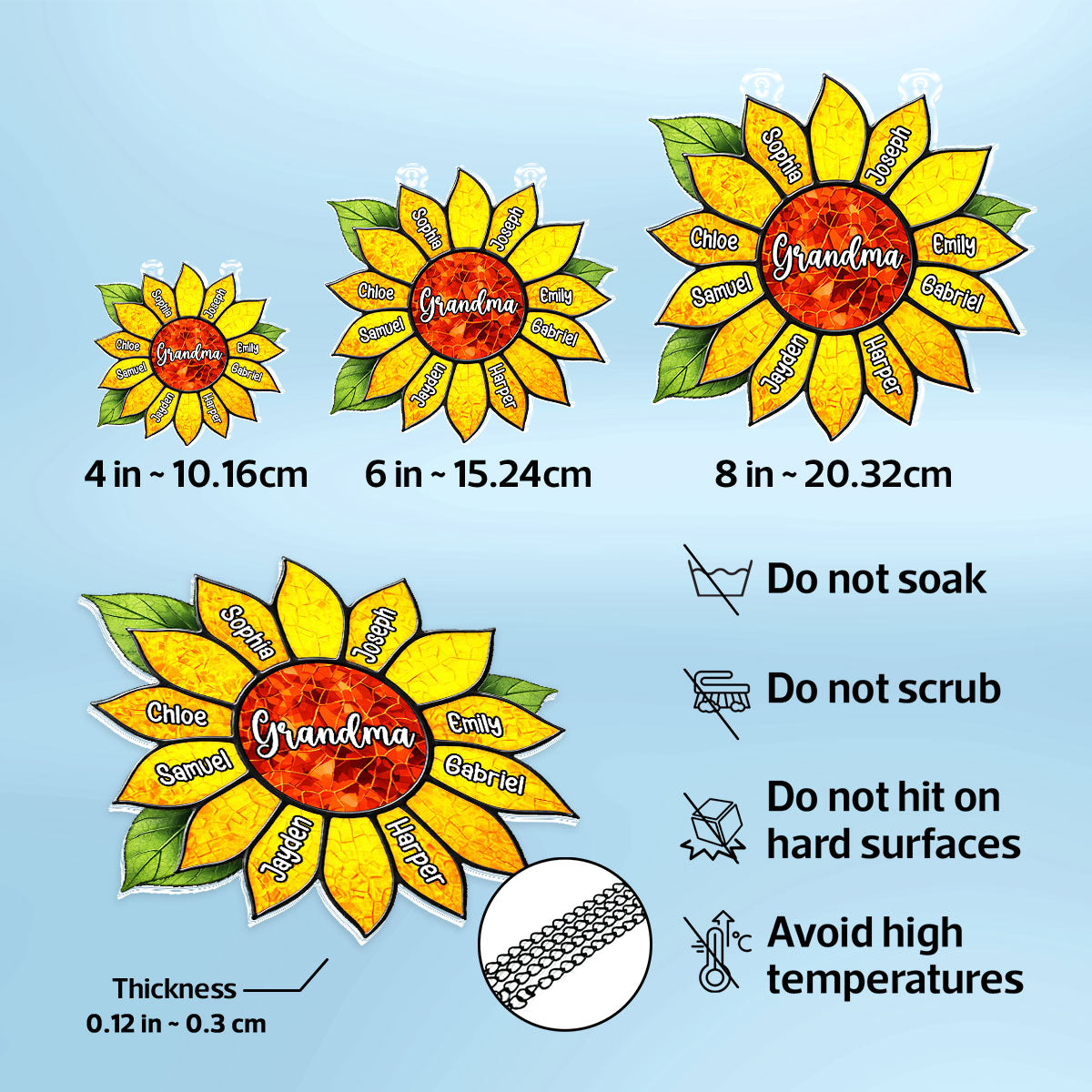 Grandkids Name In Sunflower Daisy - Personalized Suncatcher - Mother's Day Home Decor Gift For Grandma