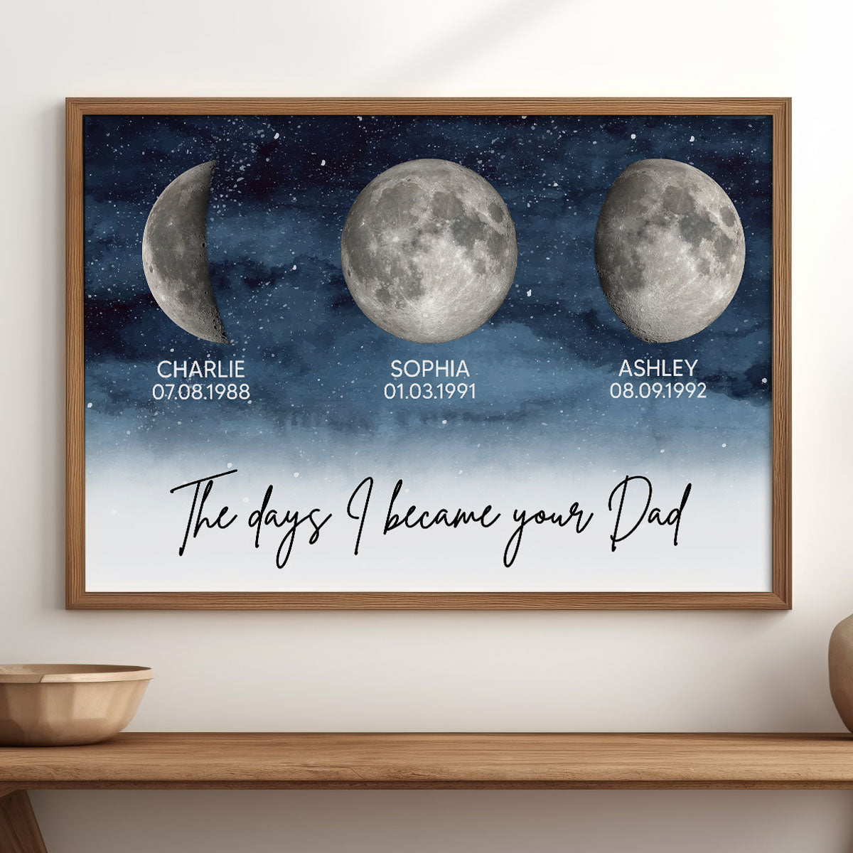 The Days I Became Your Dad Custom Children Birthdate Moon Phase - Personalized Poster - Heartfelt Father's Day For Dad