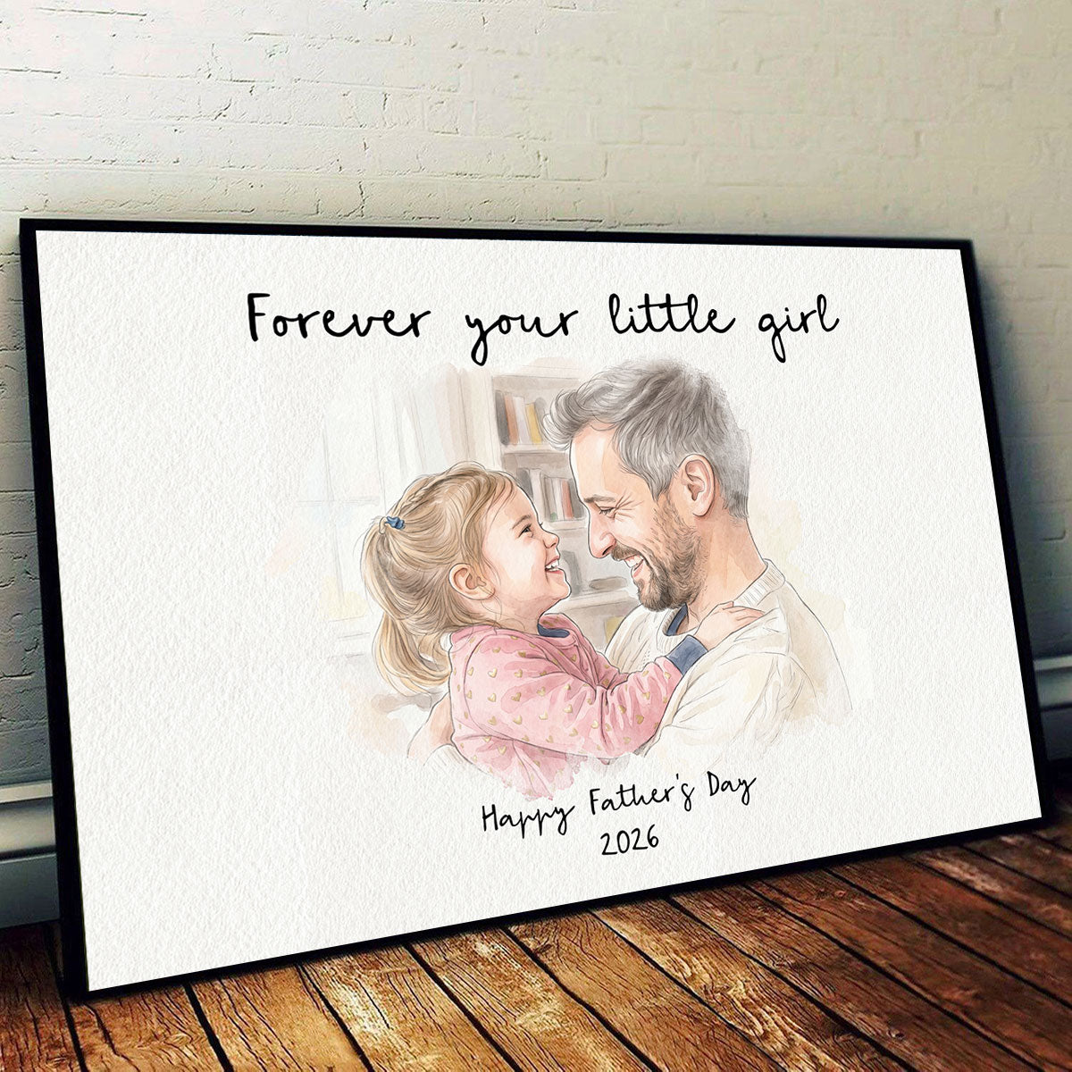 Dad Daughter Son Custom Watercolor Portrait from Photo - Personalized Poster - Father's Day Gift for Him