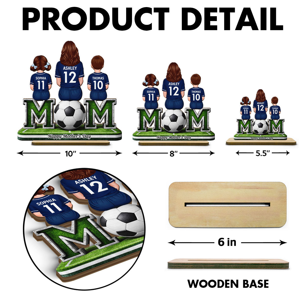 Soccer Mom And Kids Sitting Together - Personalized 2-Layered Wooden Plaque - Heartfelt Gift For Soccer Mom, Gift For Wife