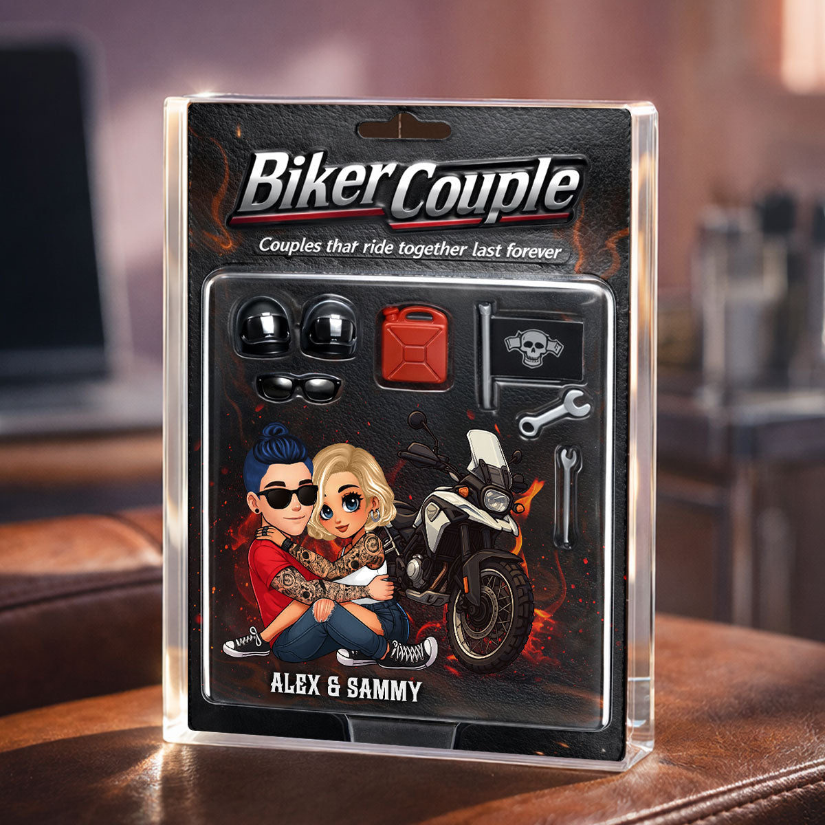 Couples That Ride Together Last Forever, Custom Action Figure Biker Couple - Personalized Acrylic Block Plaque