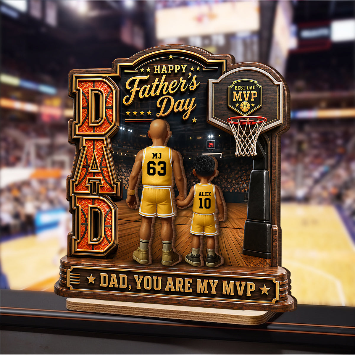The MVP Dad Basketball - Personalized 2-Layered Wooden Plaque -  Gift For Dad, Husband