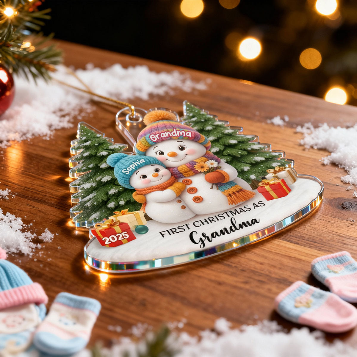 First Christmas As Grandma Mom Big Sister Snowman - Personalized Acrylic Ornament - Christmas Gift for Grandma, Mom, Big Sister
