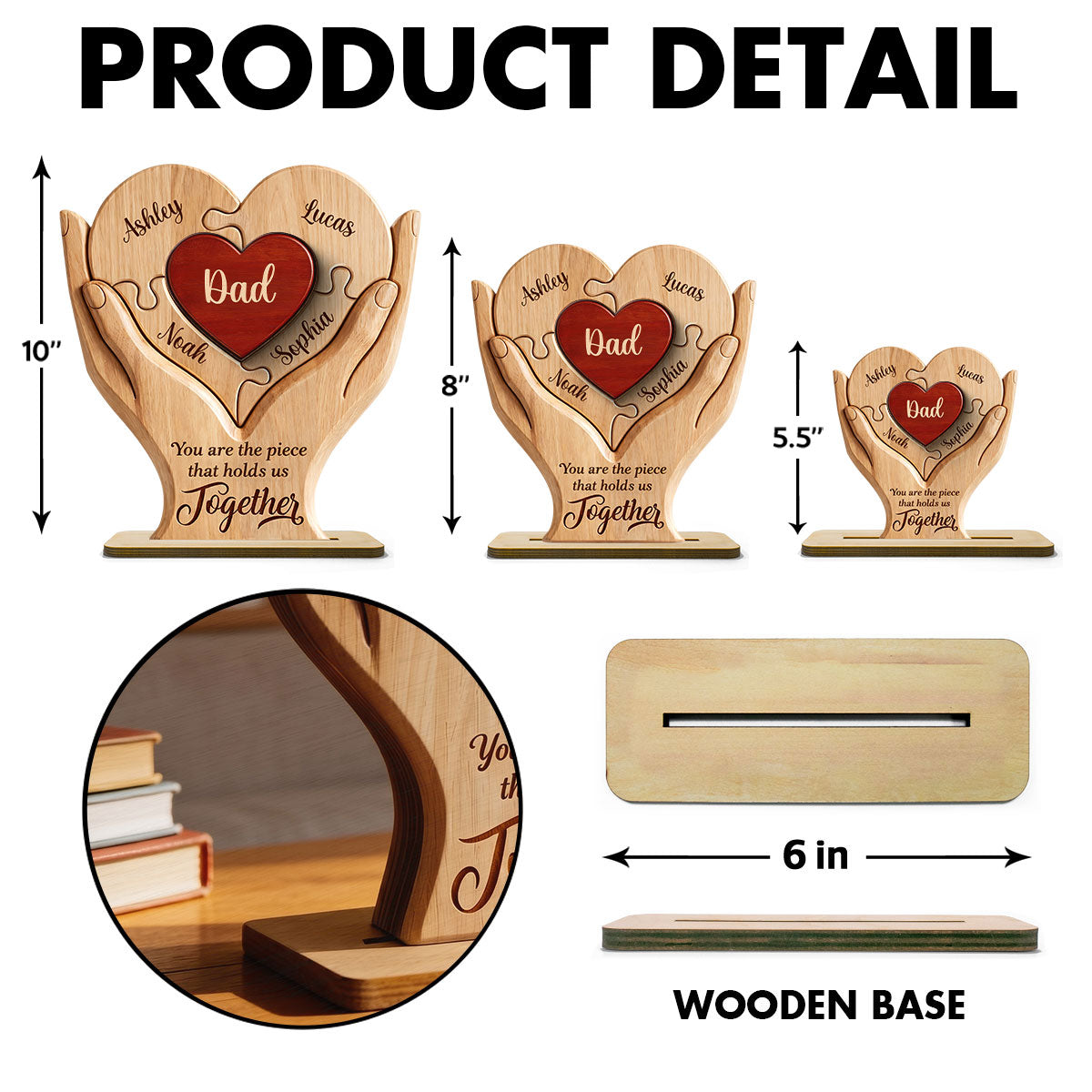 Dad The Piece That Holds Us Together - Personalized 2-Layered Wooden Plaque -  Gift for Dad, Husband