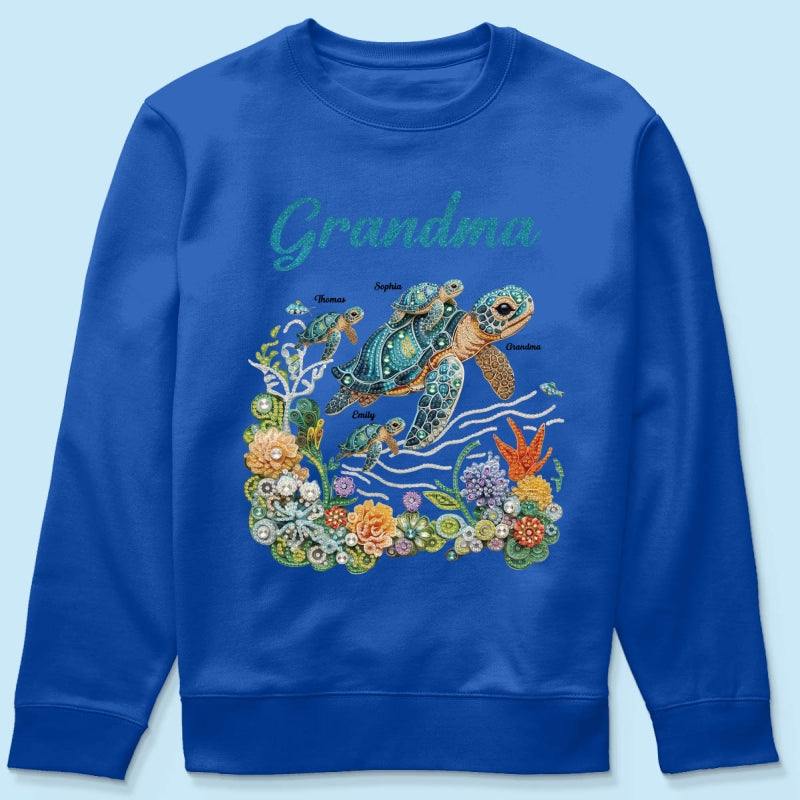 Mom Grandma Sea Turtle Rhinestones Style 2D Printed - Personalized Shirt - Mother's Day Gift For Mom Grandma